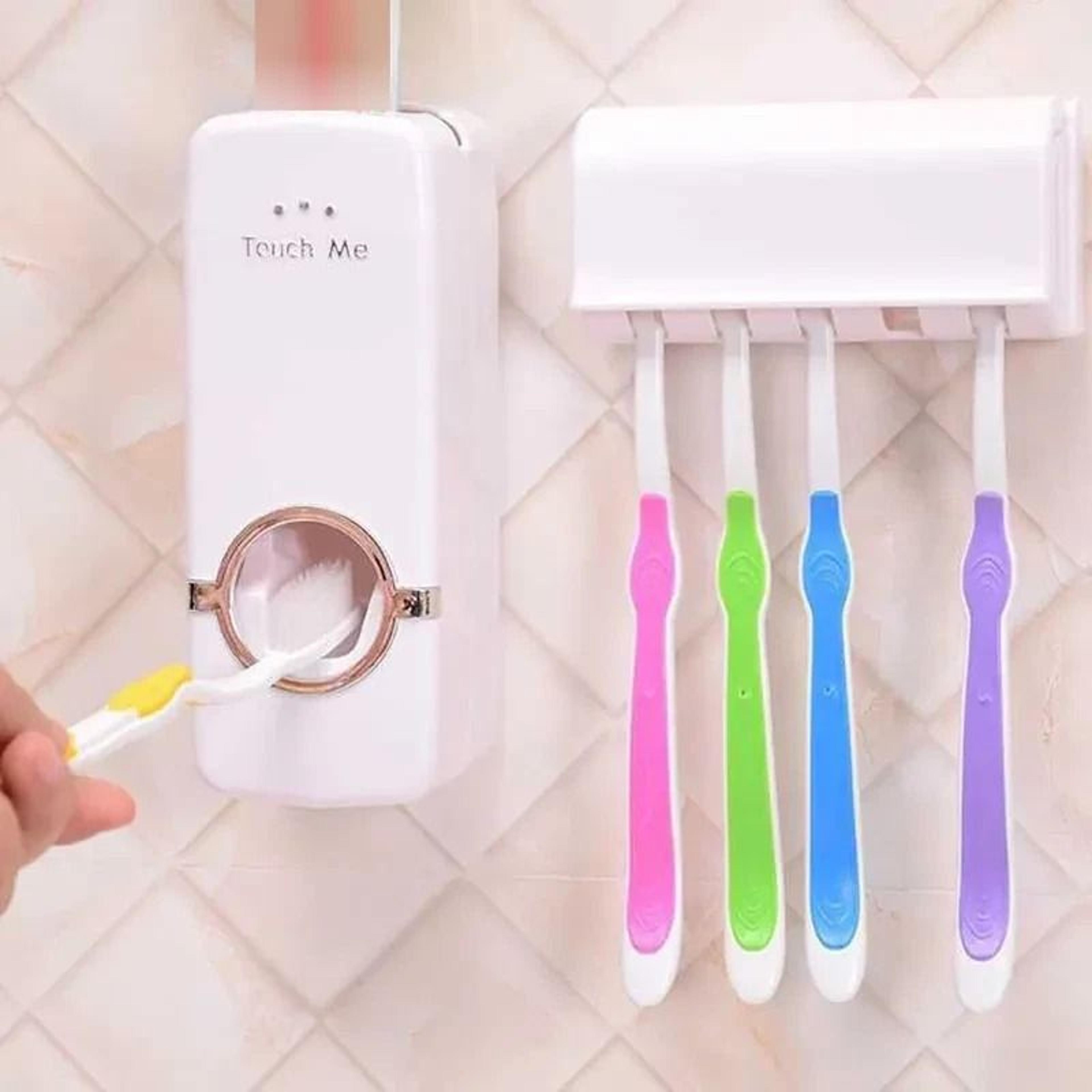 toothpaste dispenser & 5 toothbrush holder wall mount set
