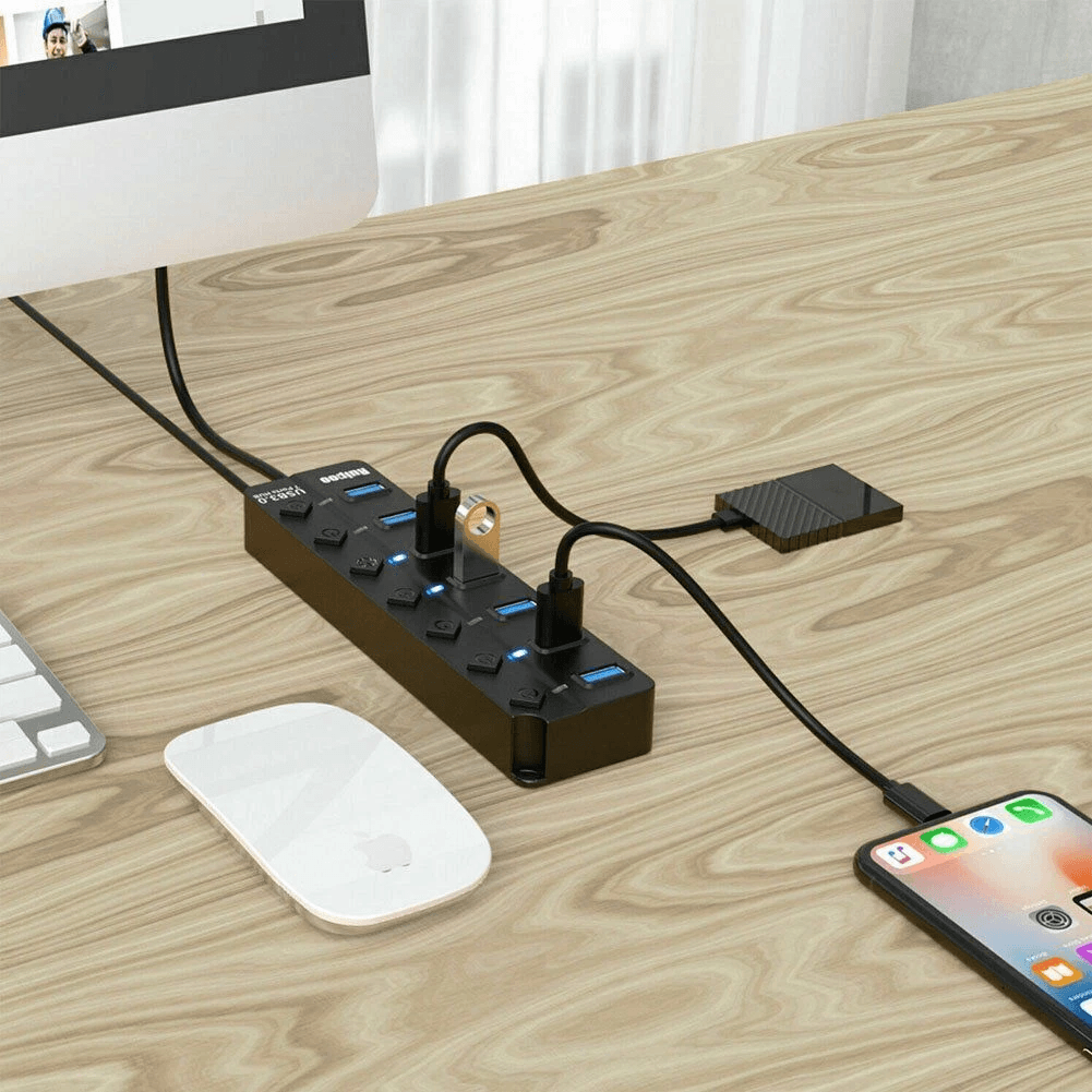 7 port usb hub splitter adapter high speed charging for pc, laptop & mac