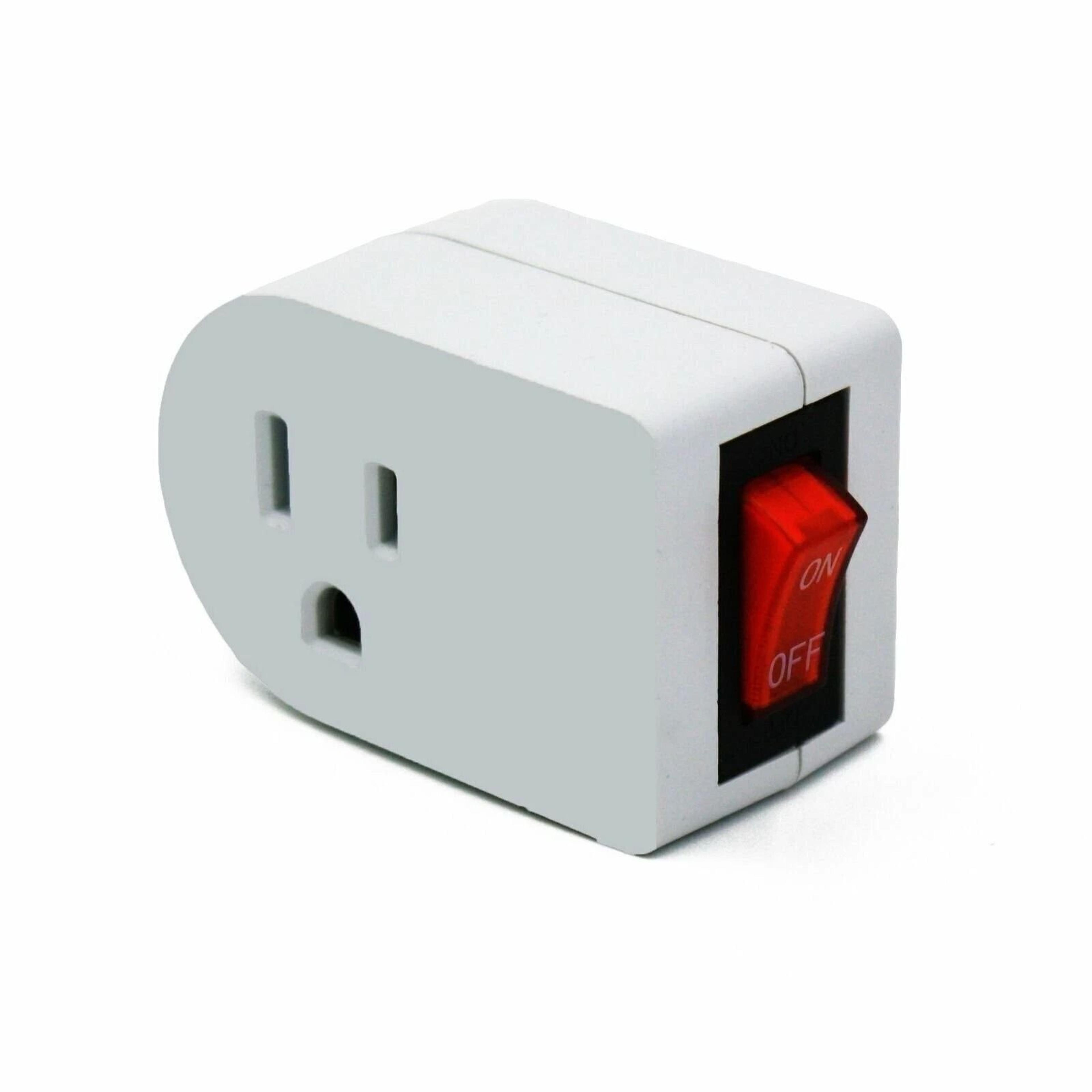 3 prong grounded single outlet adapter with on off switch for energy saving power control