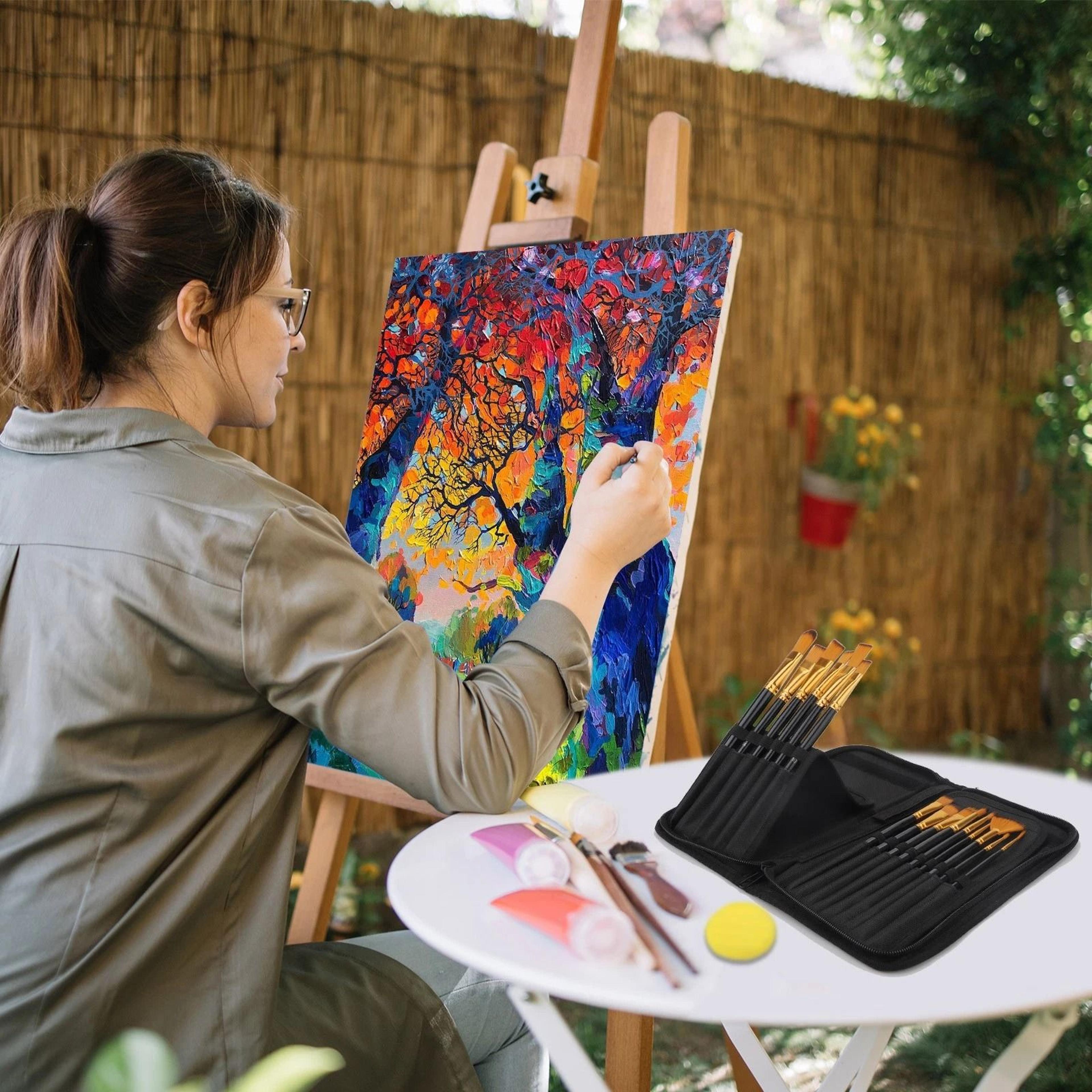 professional artist paintbrush set with canvas bag durable, multi-media painting tools for artists & beginners