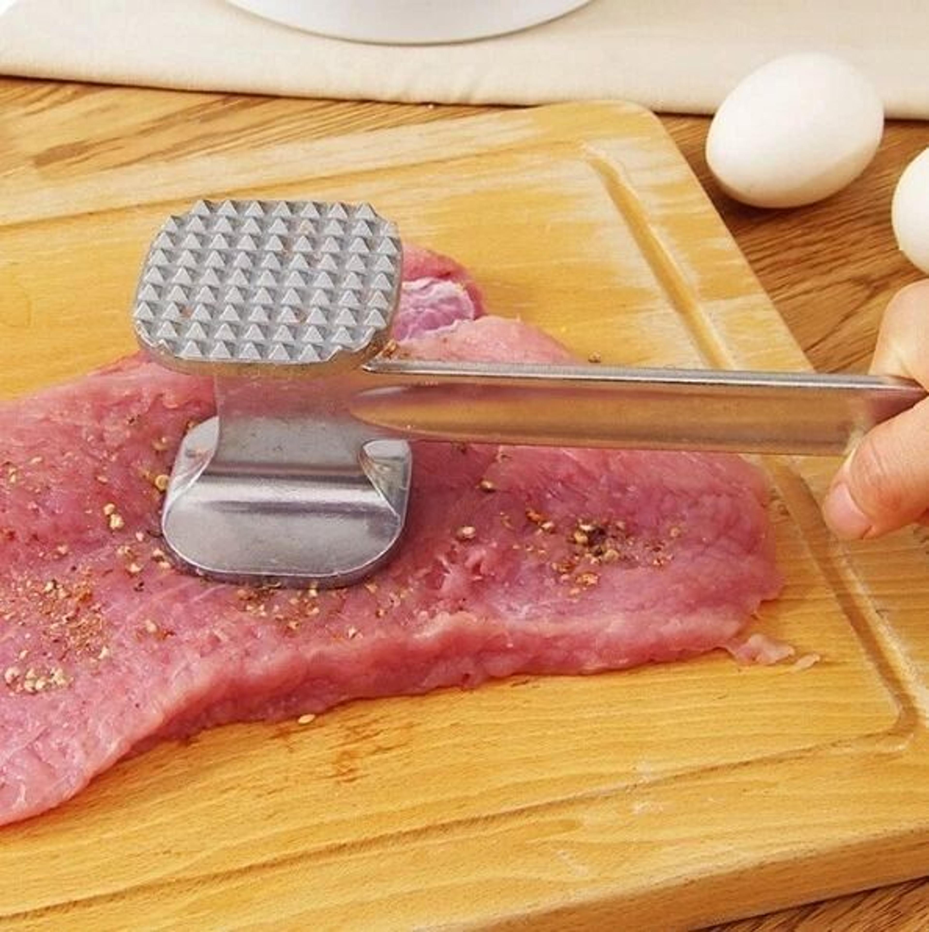 double-sided meat tenderizer mallet stainless steel steak hammer for beef and pork, kitchen tool