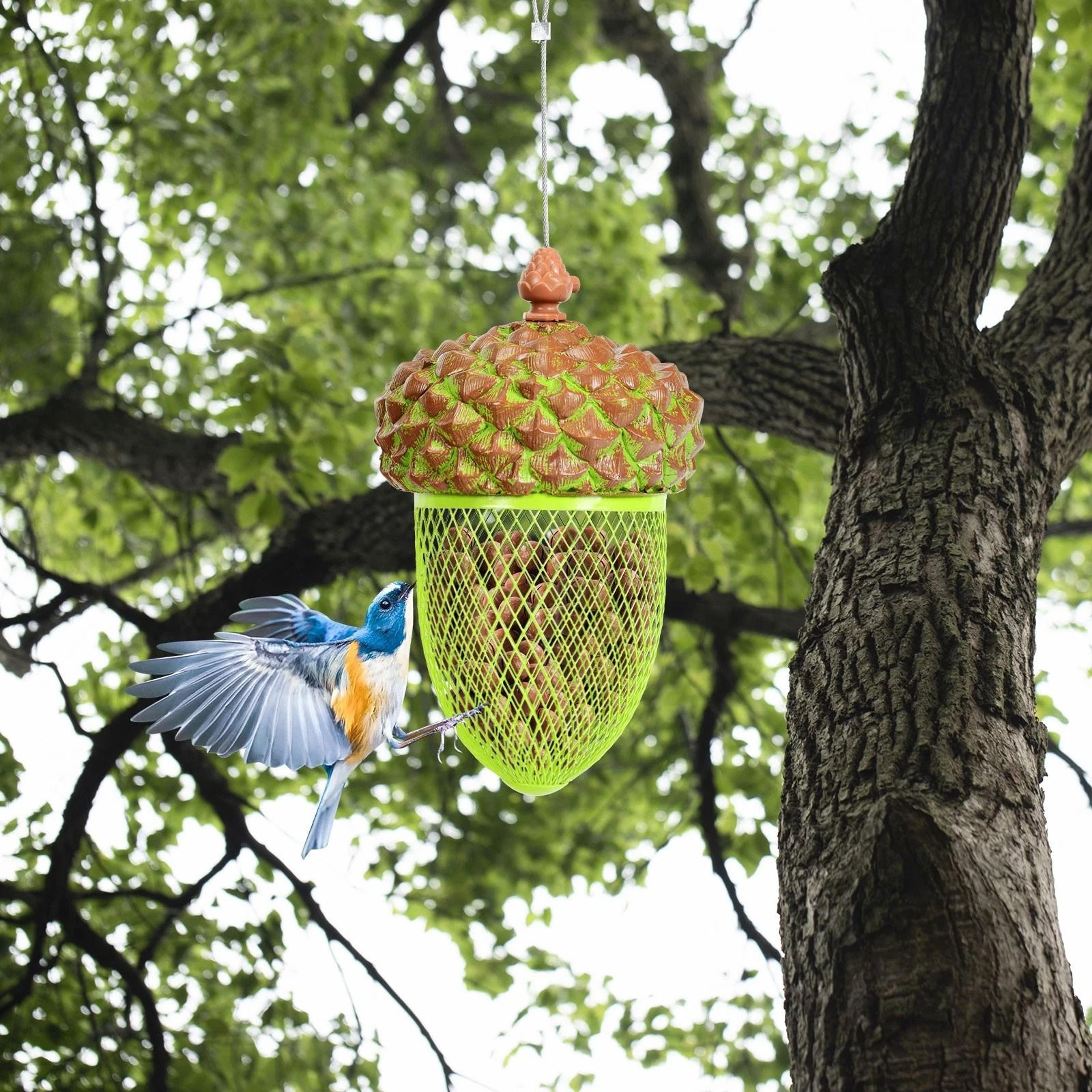 metal acorn wild bird feeder outdoor hanging dispenser for garden & yard, durable & decorative