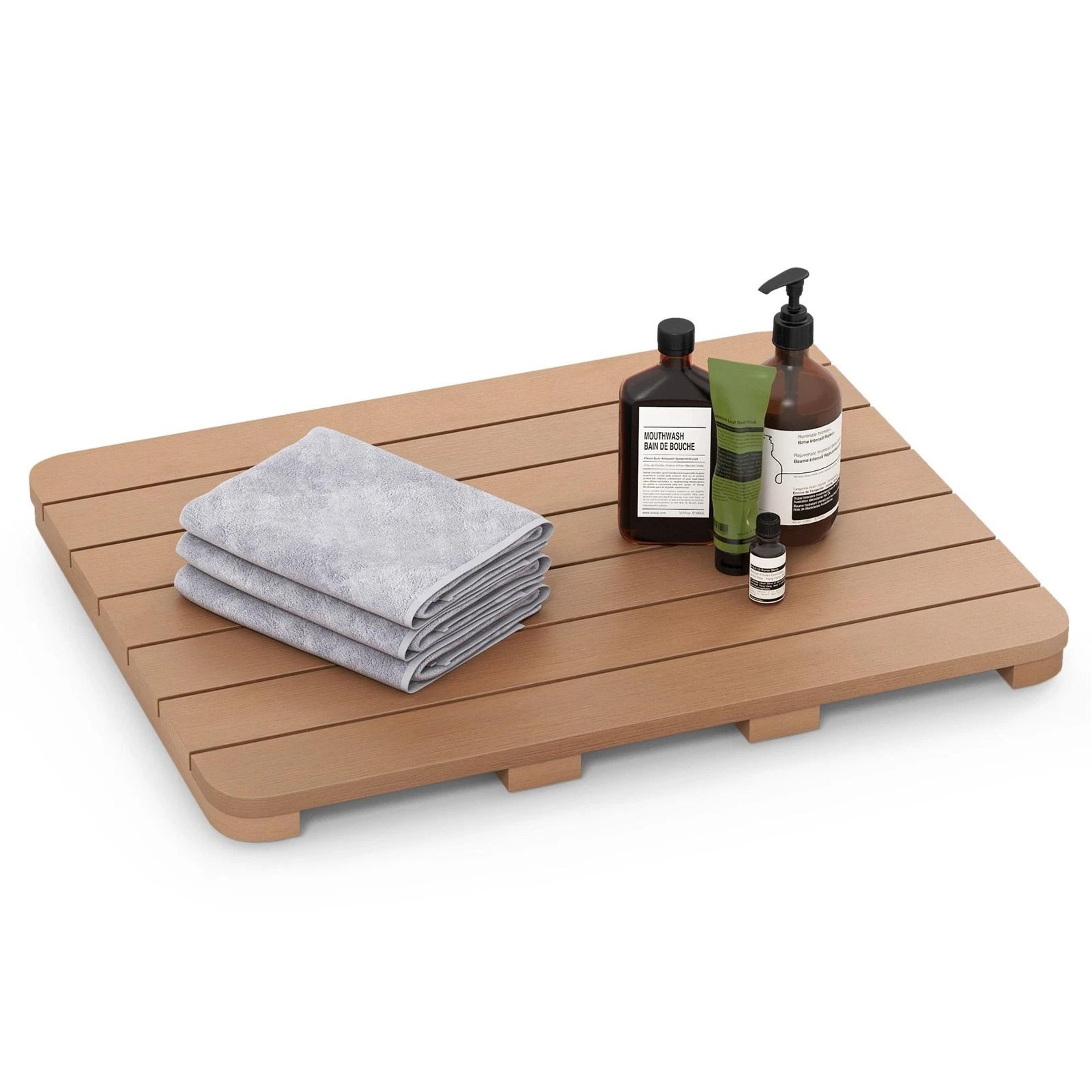 waterproof non slip slatted bath mat easy to clean, stylish brown shower mat