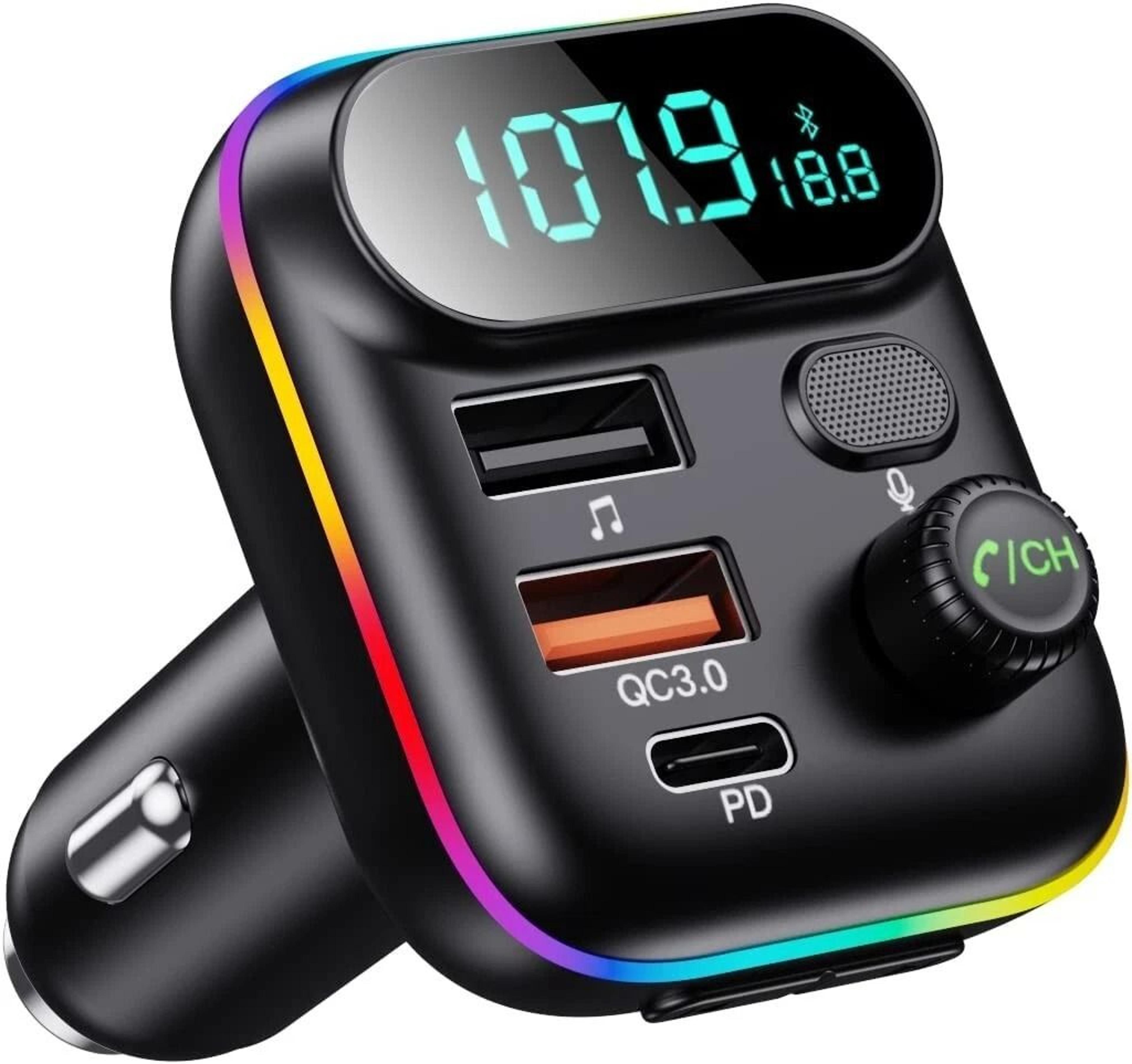 bluetooth car adapter, fm transmitter, usb pd charger, hands free connectivity