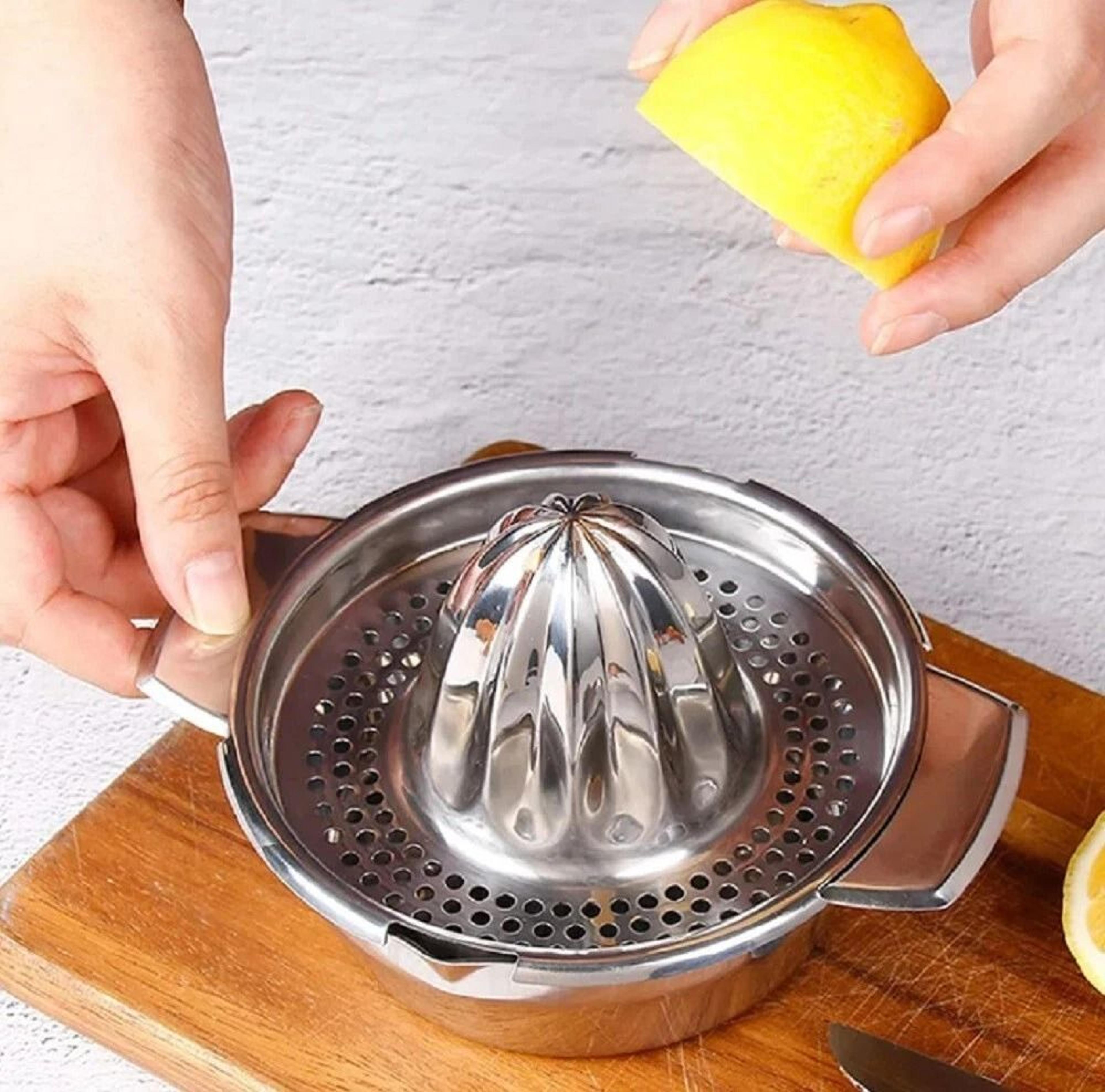 stainless steel manual citrus juicer with bowl & strainer for lemon, lime, and orange