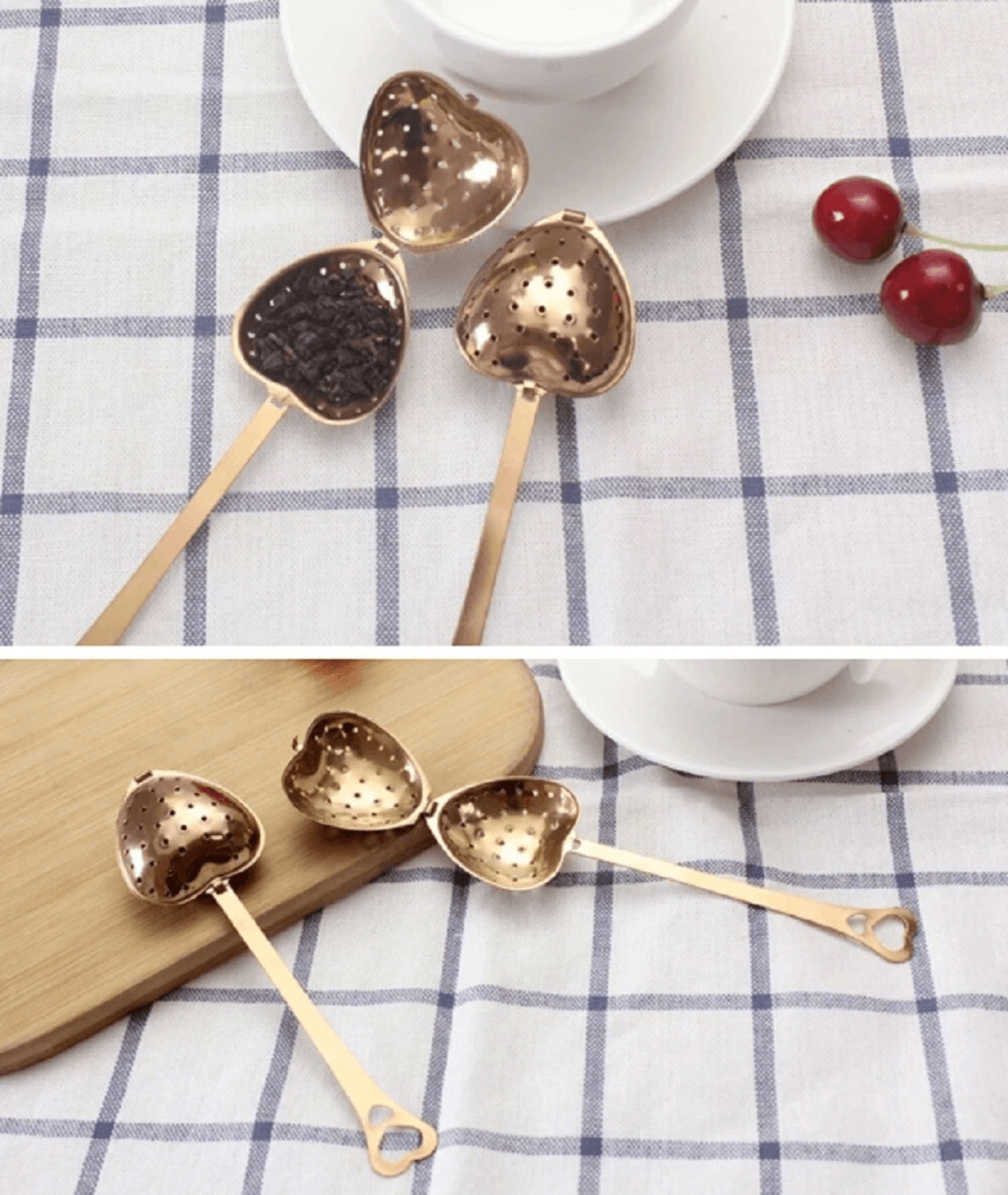 heart tea infuser set stainless steel loose leaf tea strainer spoons