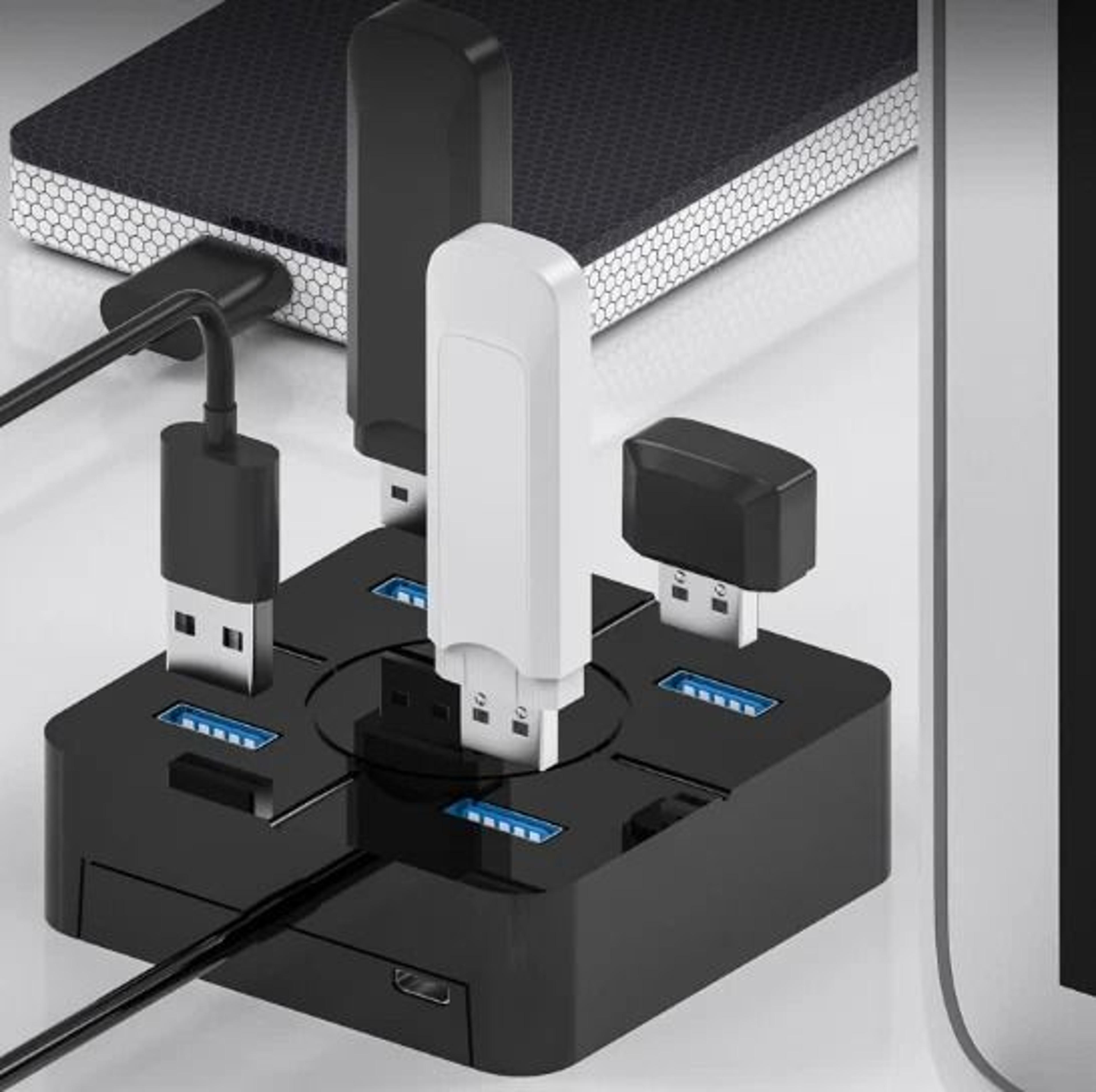 4 port usb hub adapter splitter with micro power port for laptop tablet and desktop