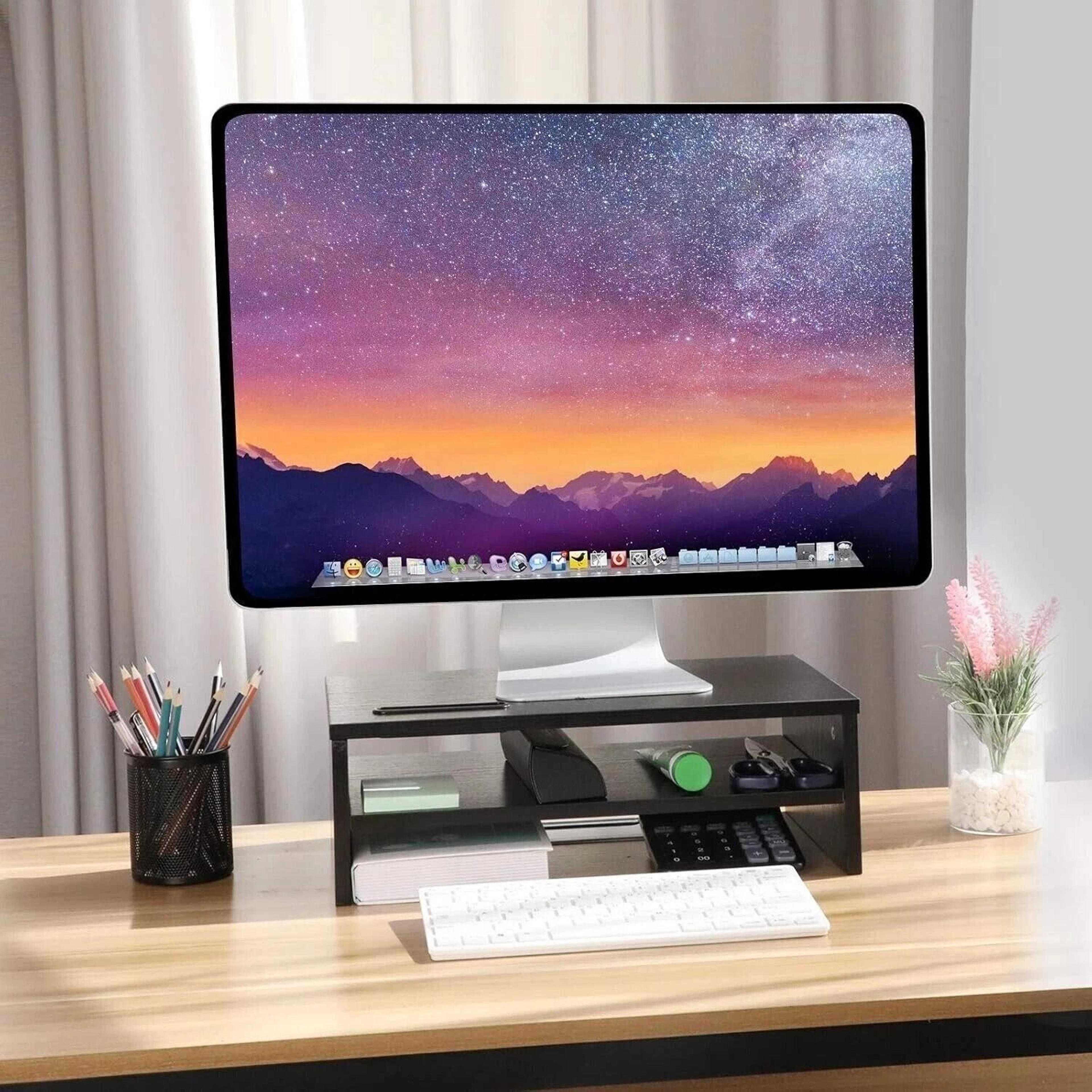 ergonomic monitor stand riser laptop table with desk organizer and phone slot