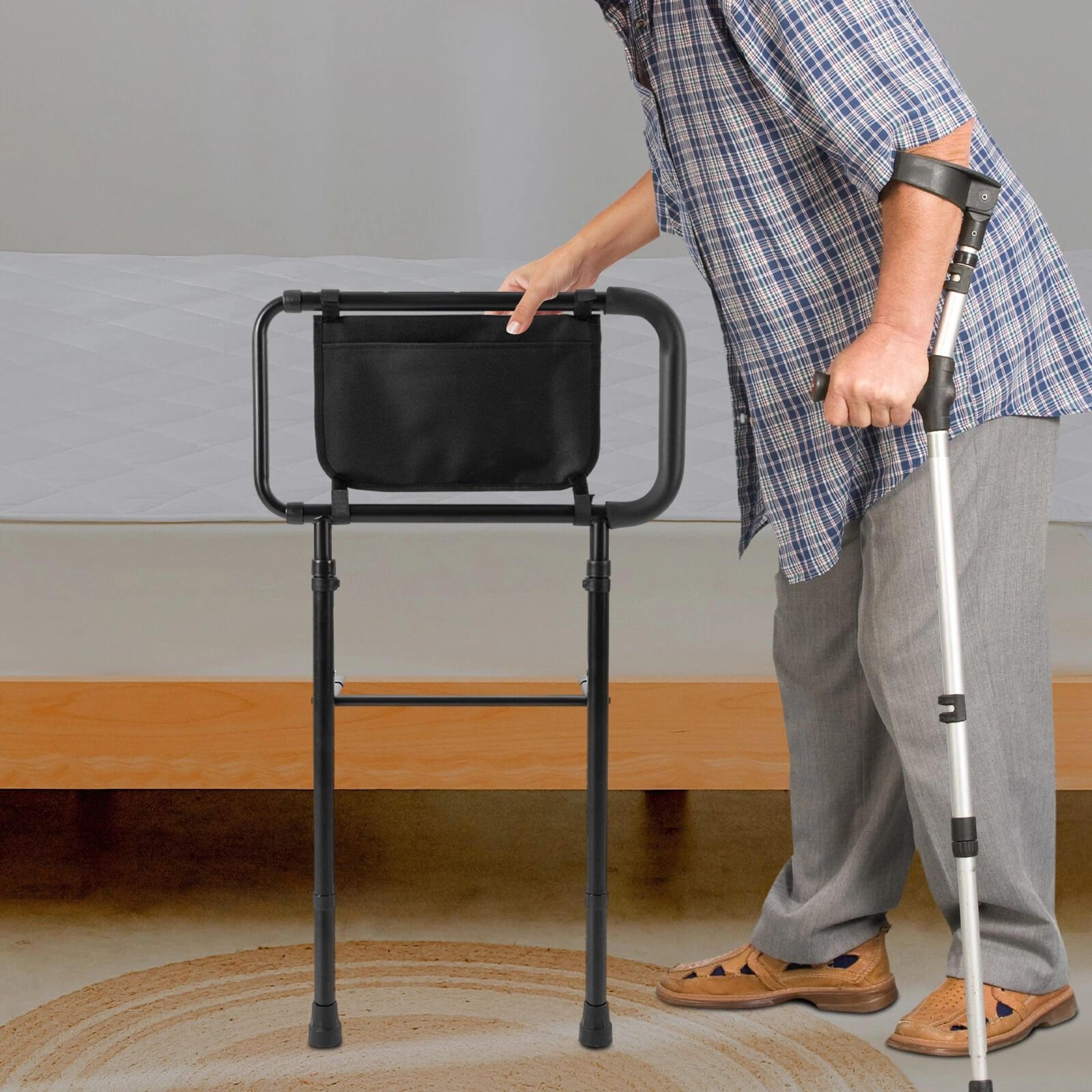adjustable bed assist bar & bedside rail with storage pocket for safer mobility