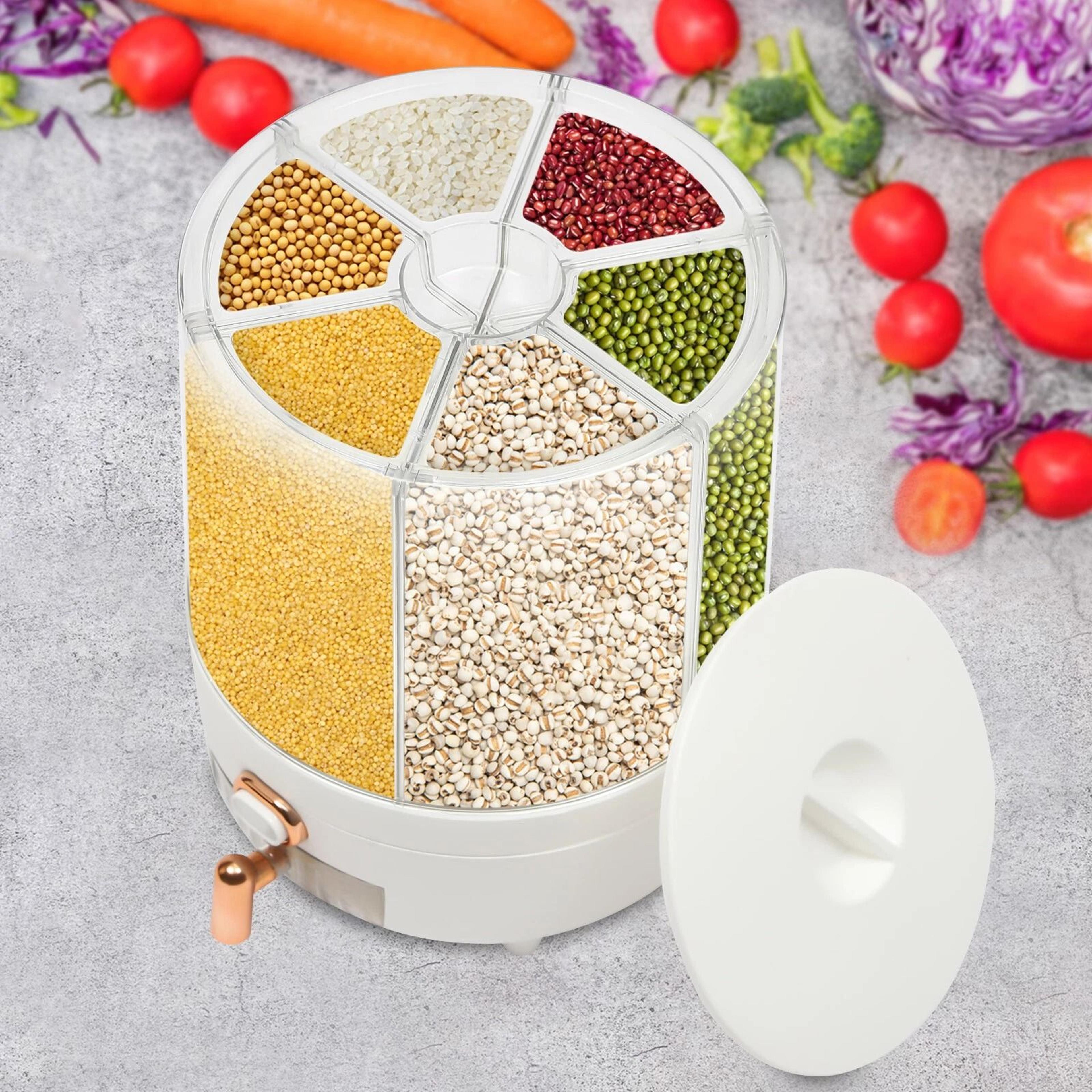 6 compartment dry food dispenser cereal storage & rice container