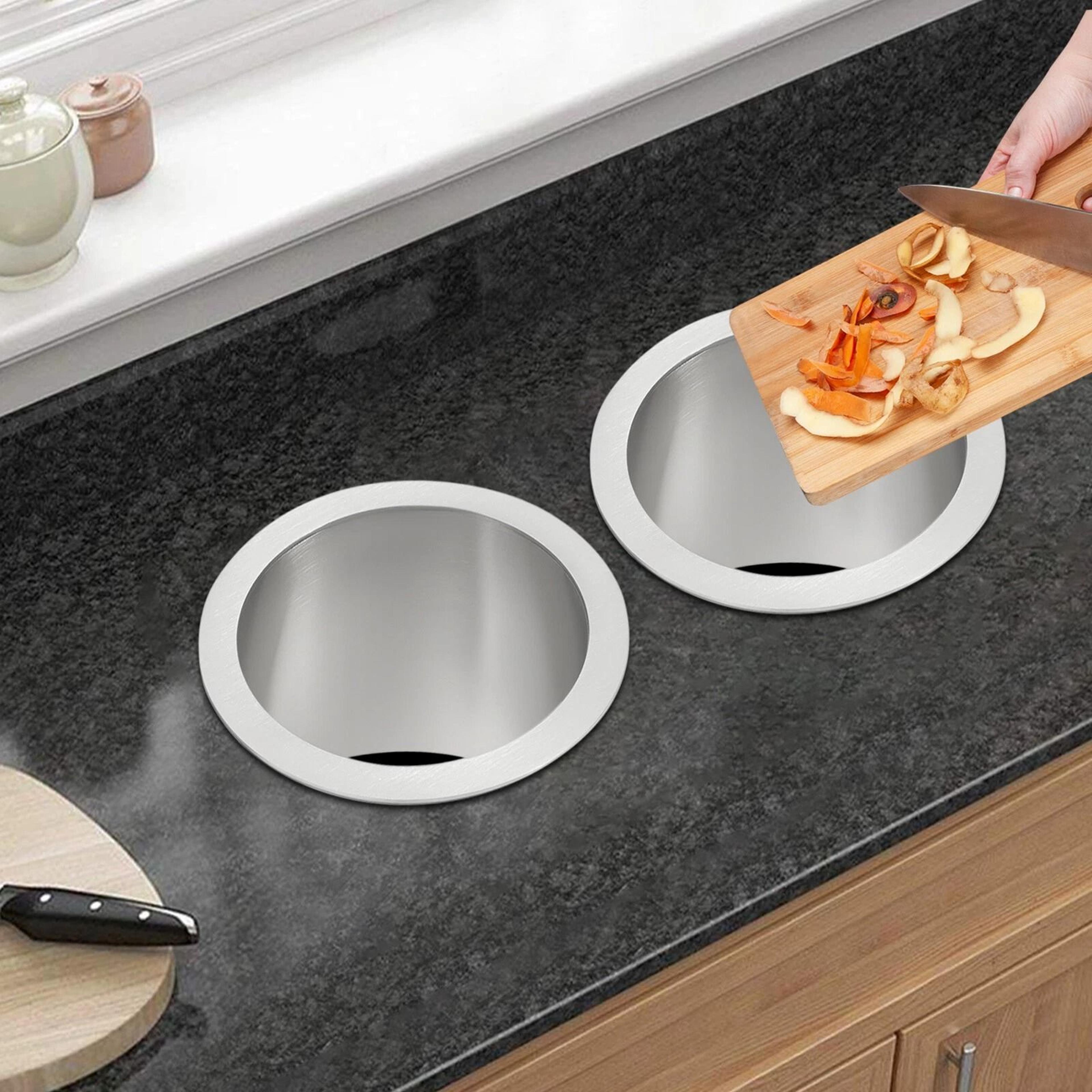 stainless steel trash grommet drop in countertop trash chute ring