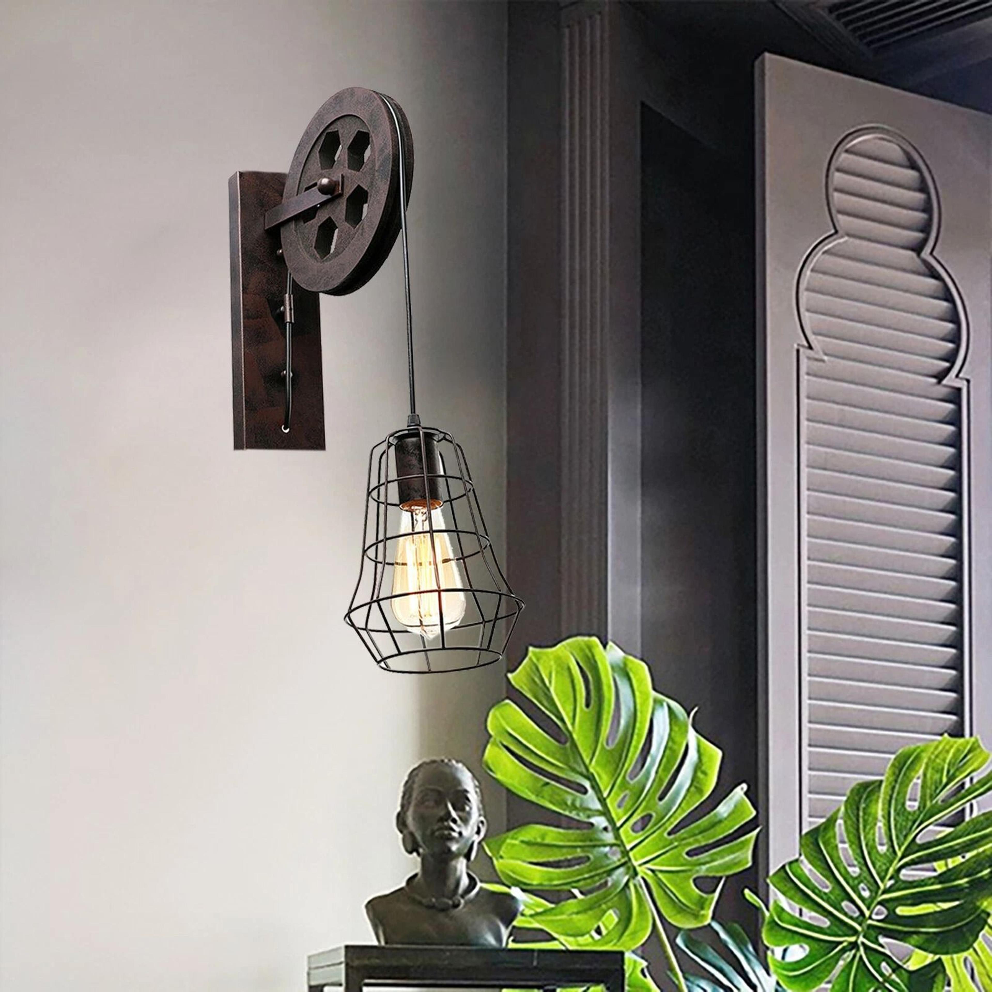 vintage industrial pulley wall sconce rustic cage wall light fixture