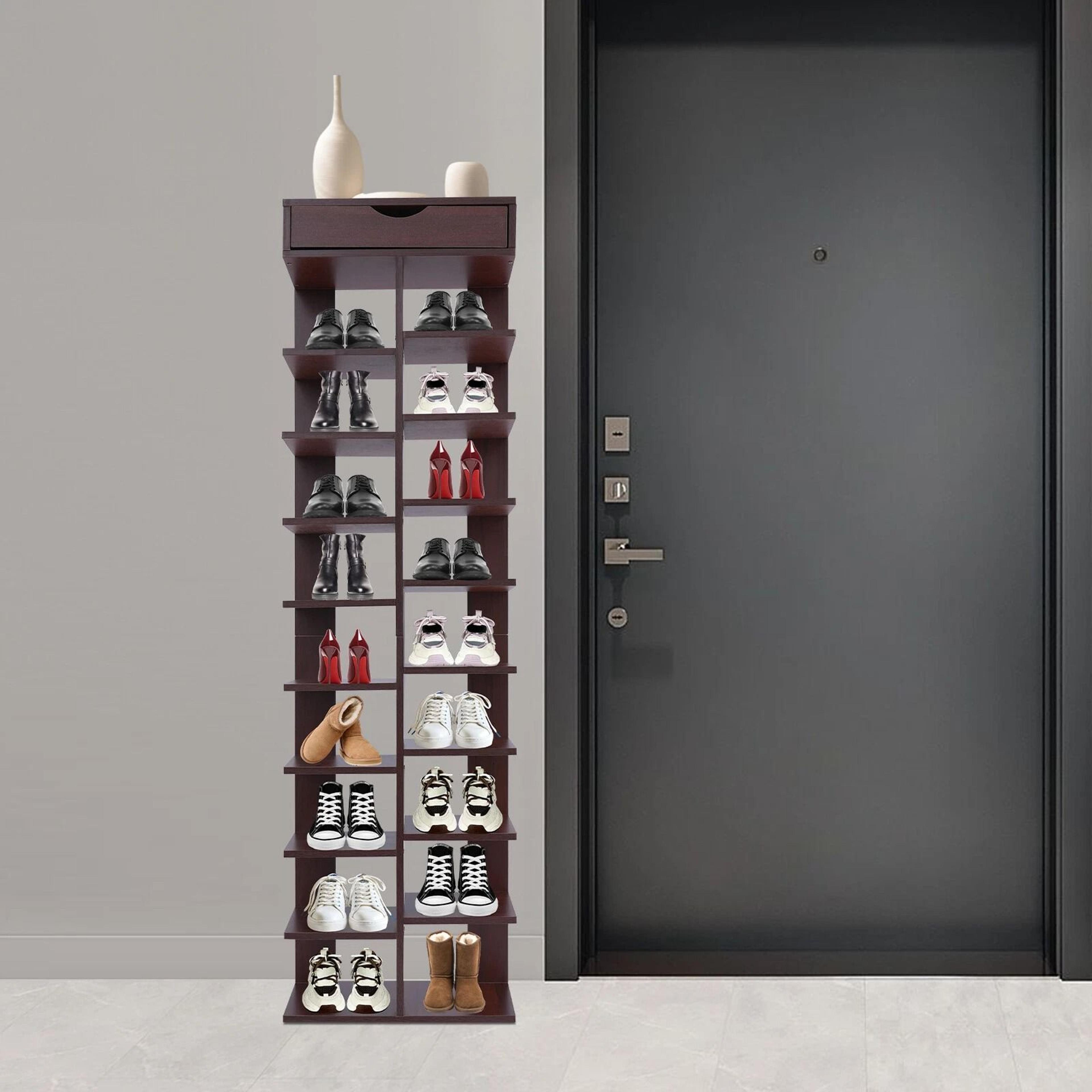 10 tier vertical shoe rack for compact entryway shoe storage