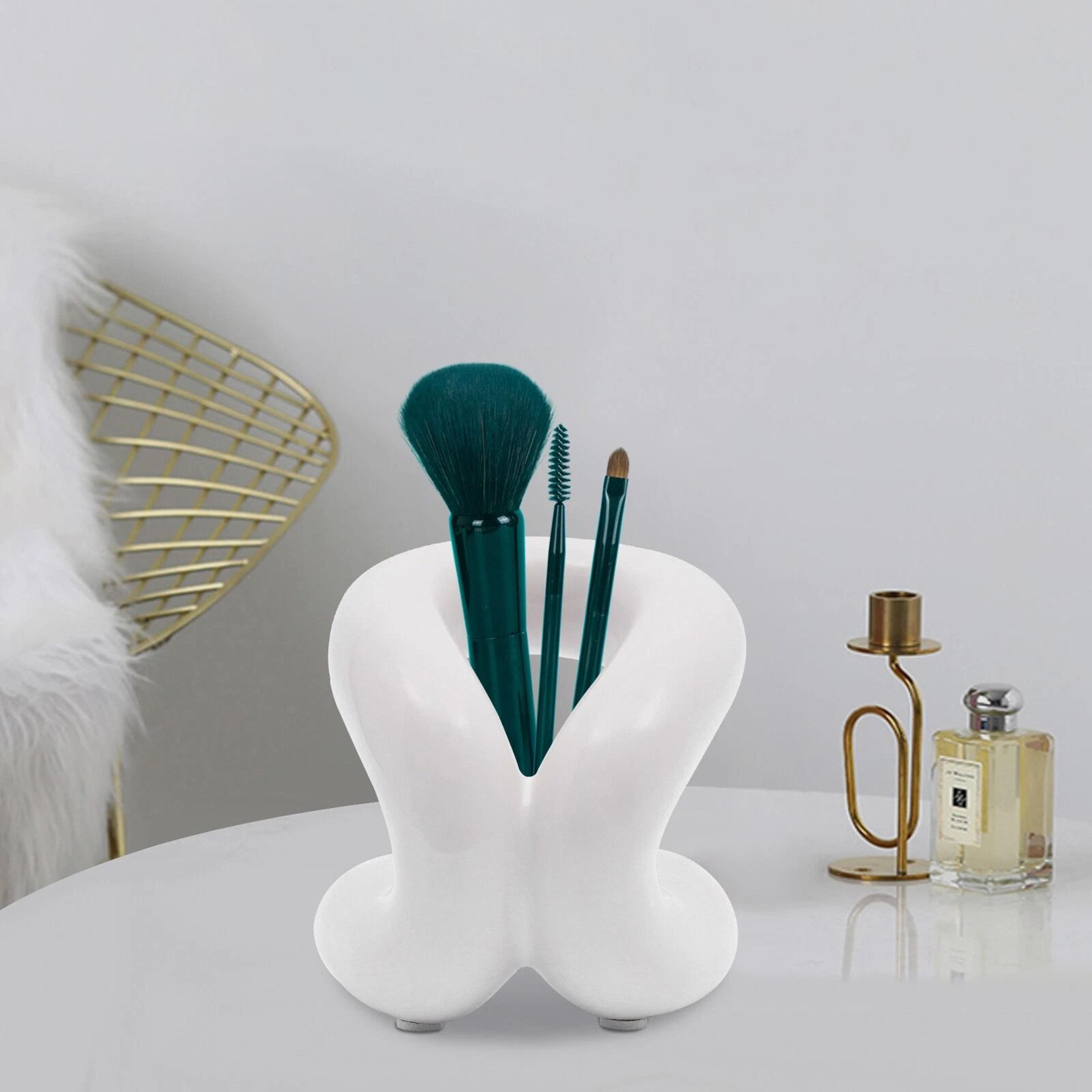 creamy white ceramic toothbrush & makeup brush holder modern bathroom organizer