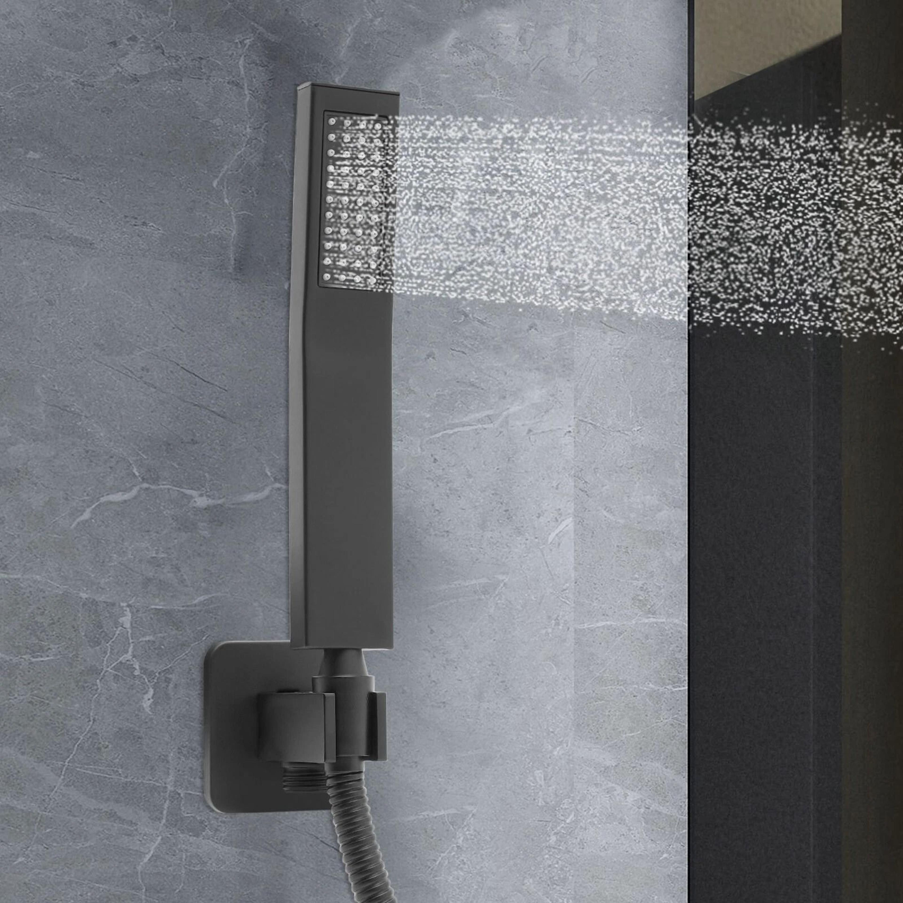 premium matte black square handheld shower head with hose & wall mount