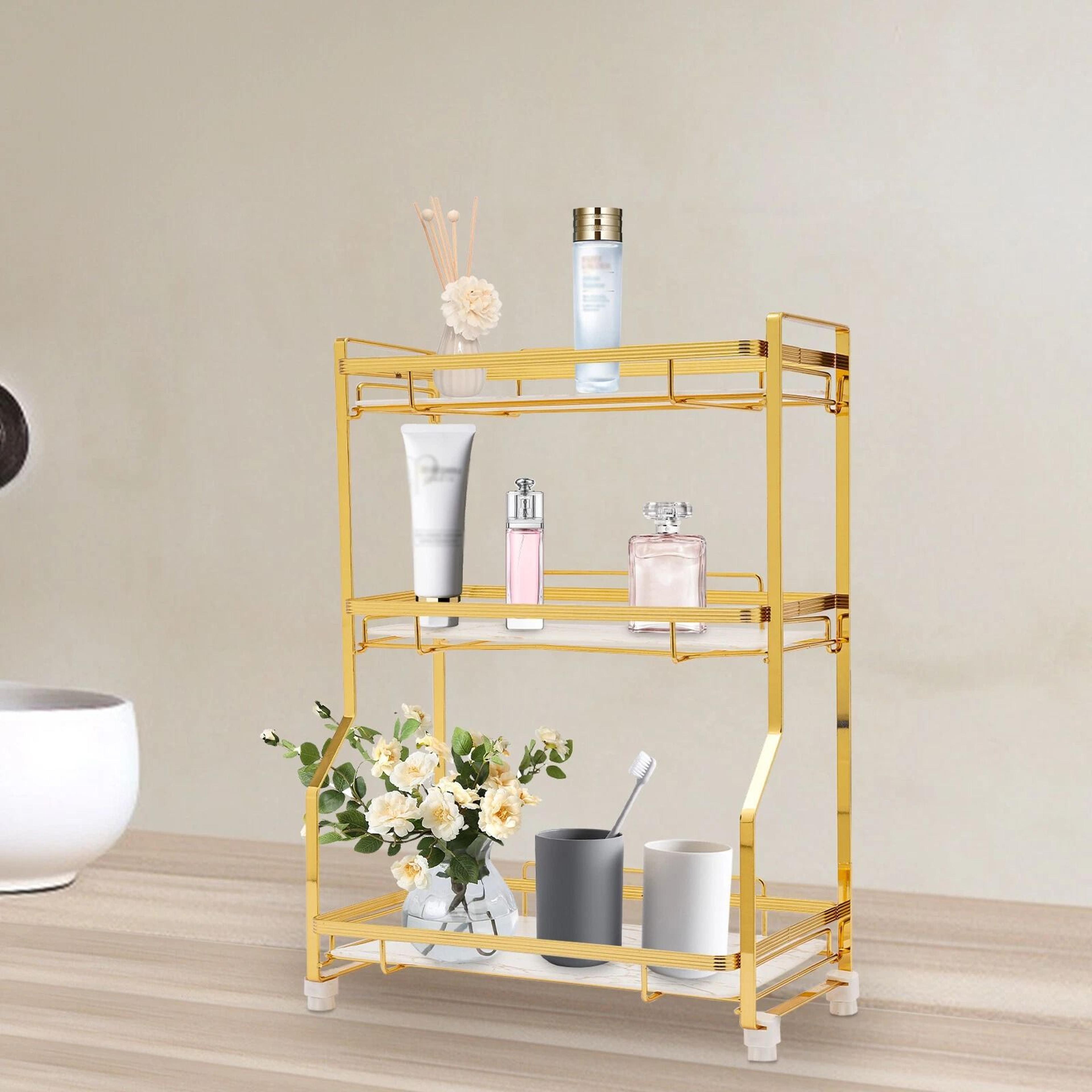 modern 3 tier bathroom countertop organizer shelf rack space saving bathroom storage solution
