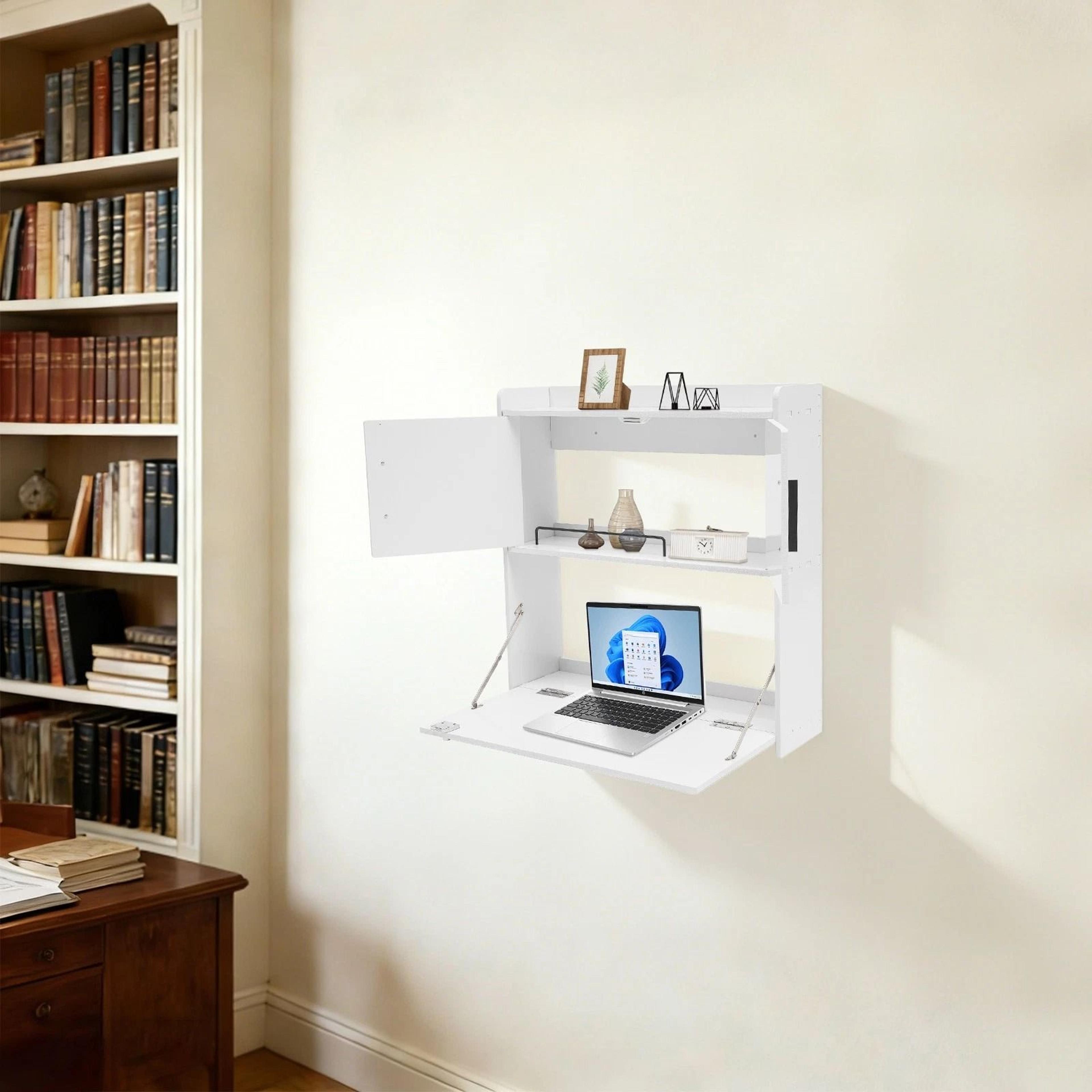 compact wall mounted fold down desk with storage multifunctional laptop table for small spaces