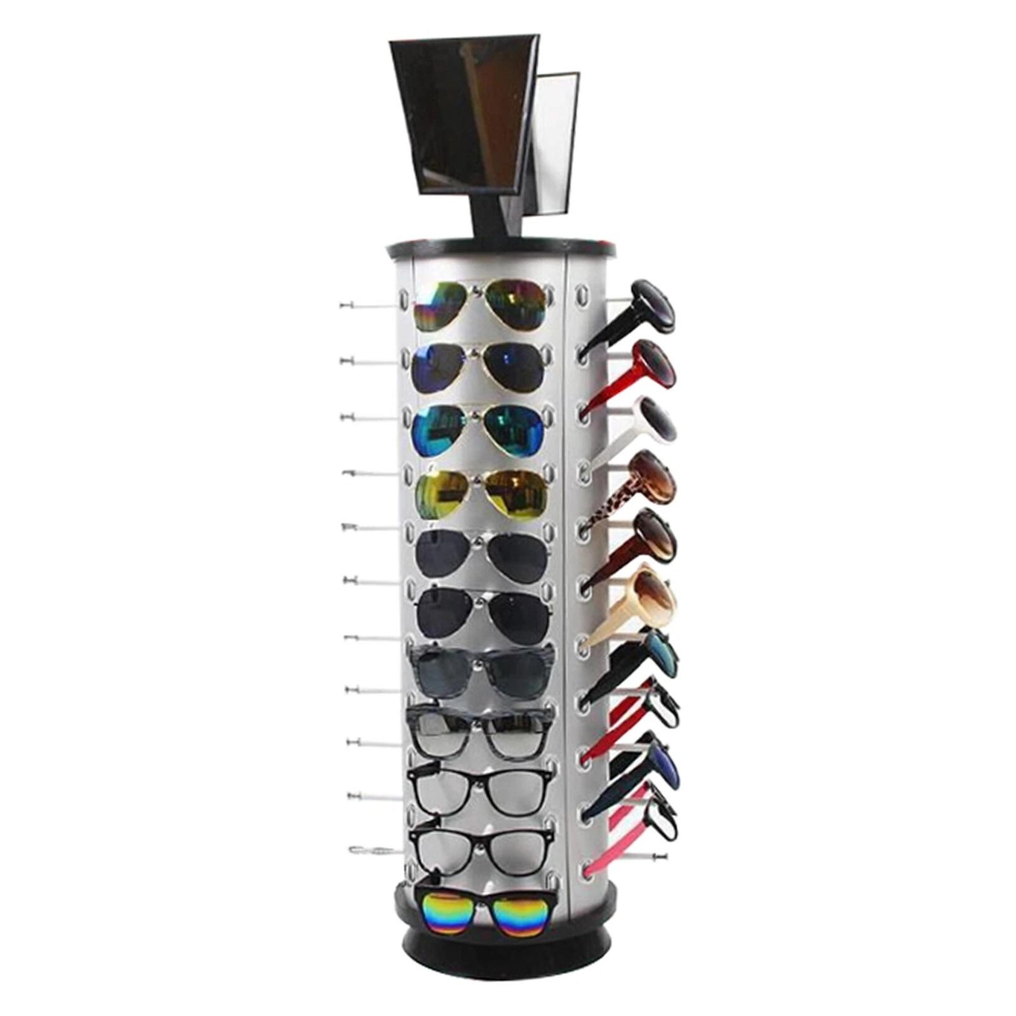 sunglasses display rack with 360 rotating glasses holder and mirrors