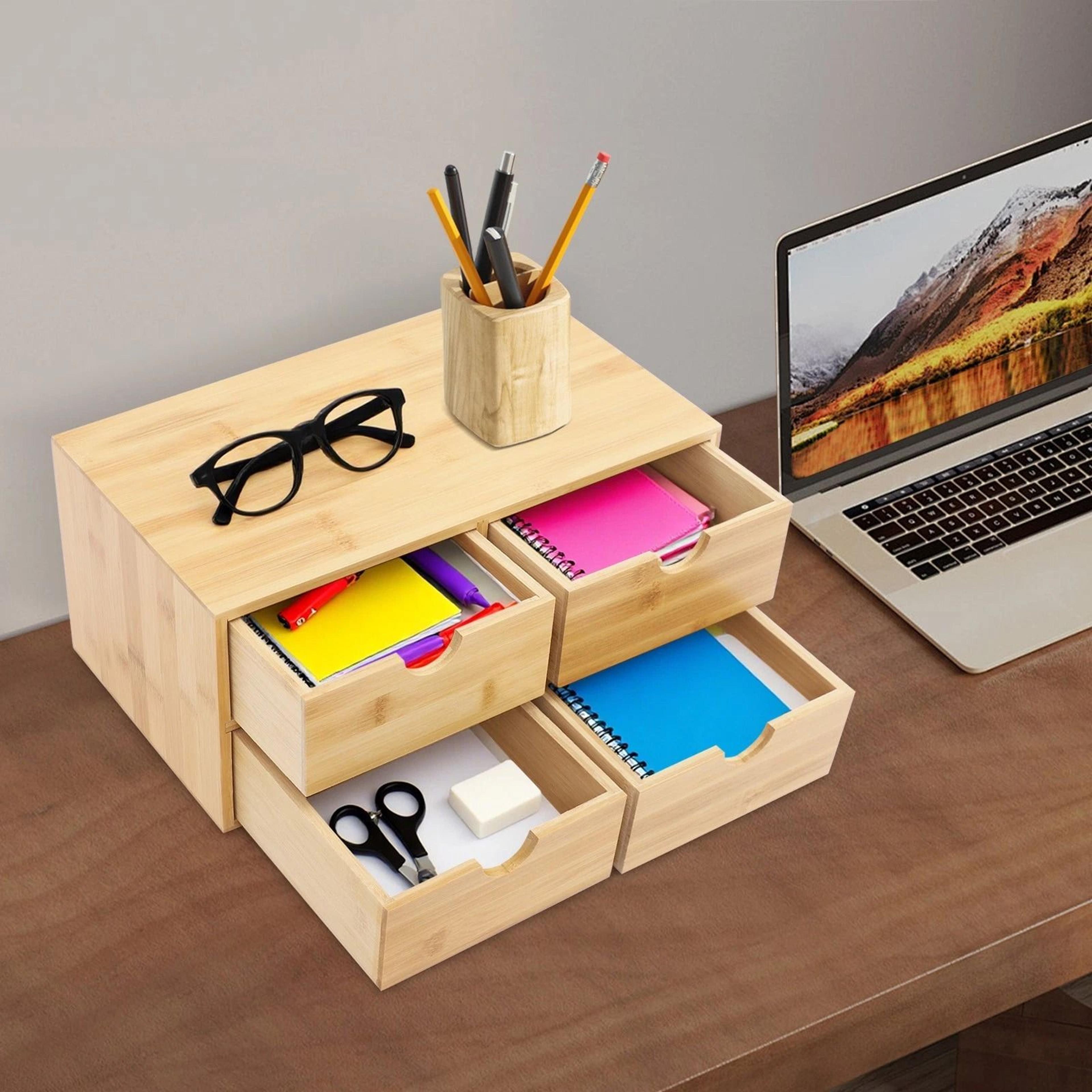 4 drawer bamboo desk organizer for office supplies and desktop storage