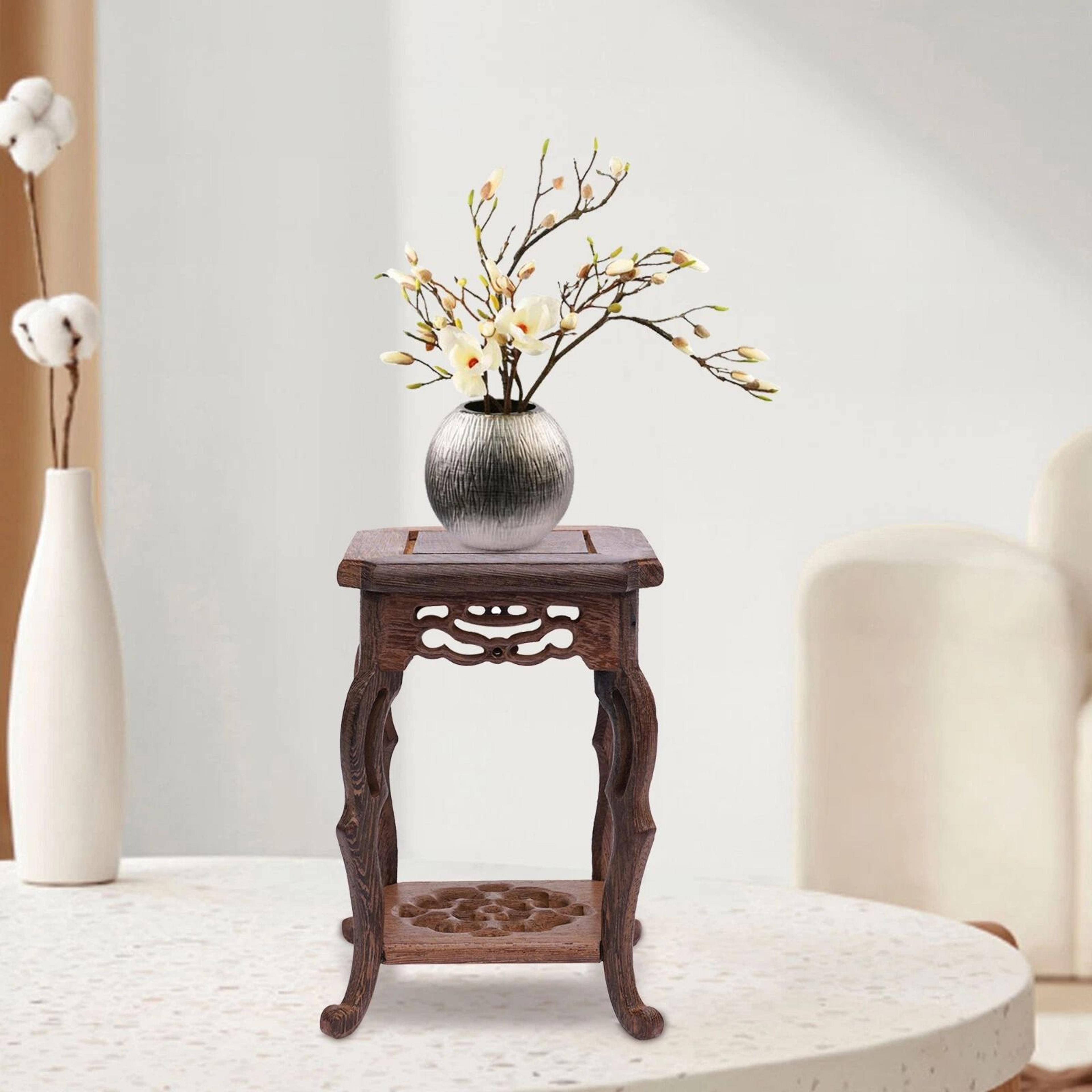 wooden oriental display stand for teapot vase bonsai decor