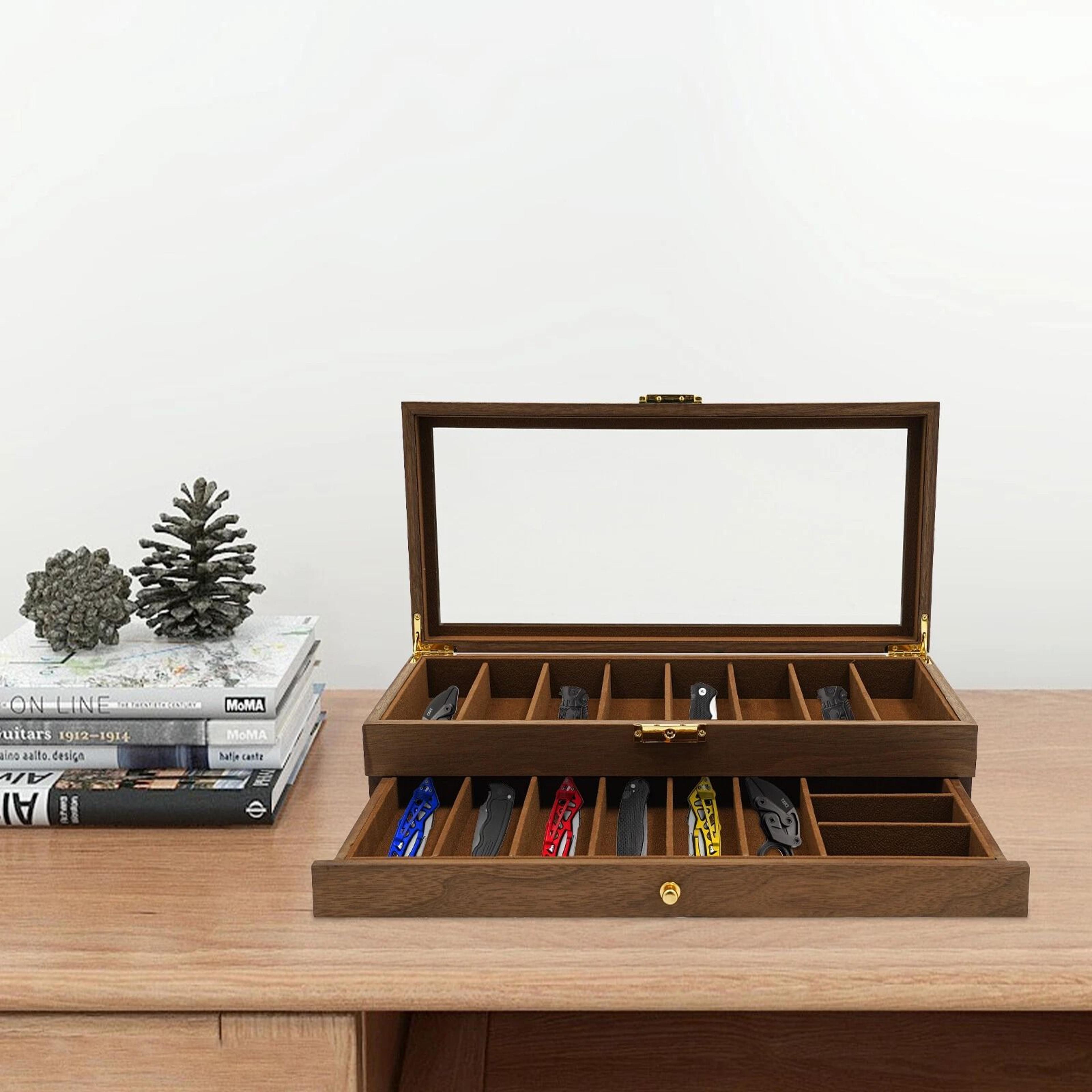 2 tier knife display case with lock glass lid knife storage box for collectors