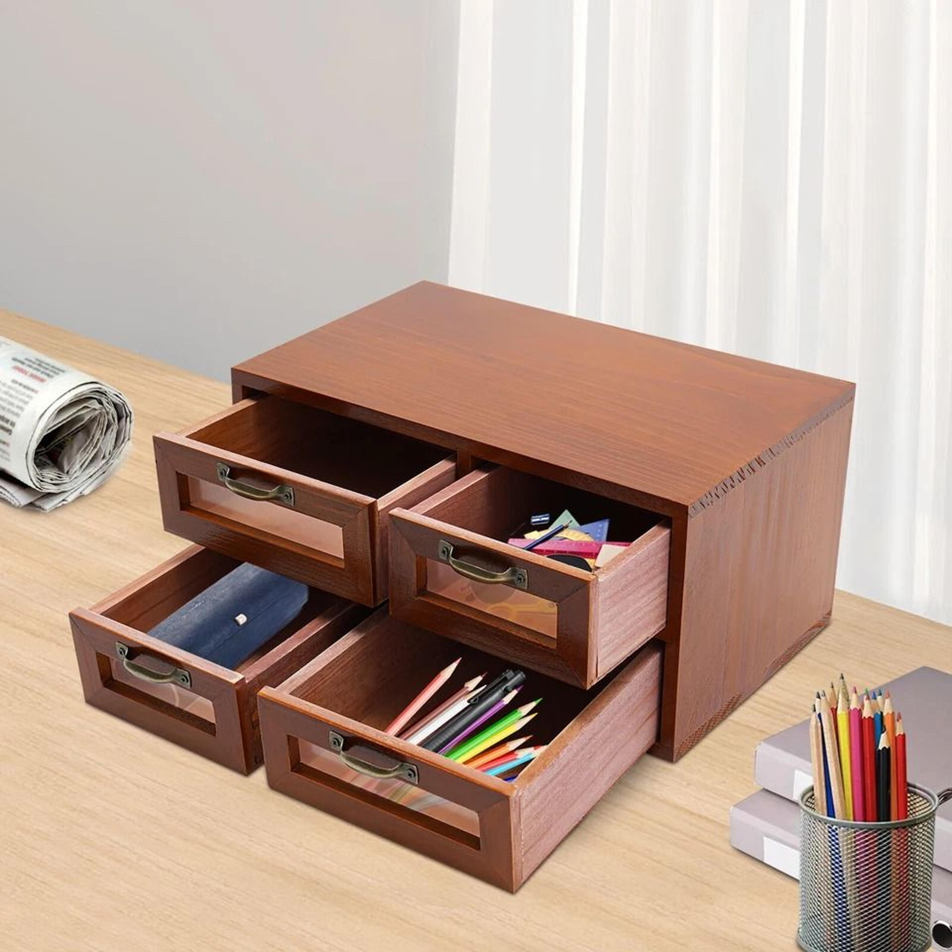 4 drawer wooden desk organizer desktop storage cabinet for office and vanity