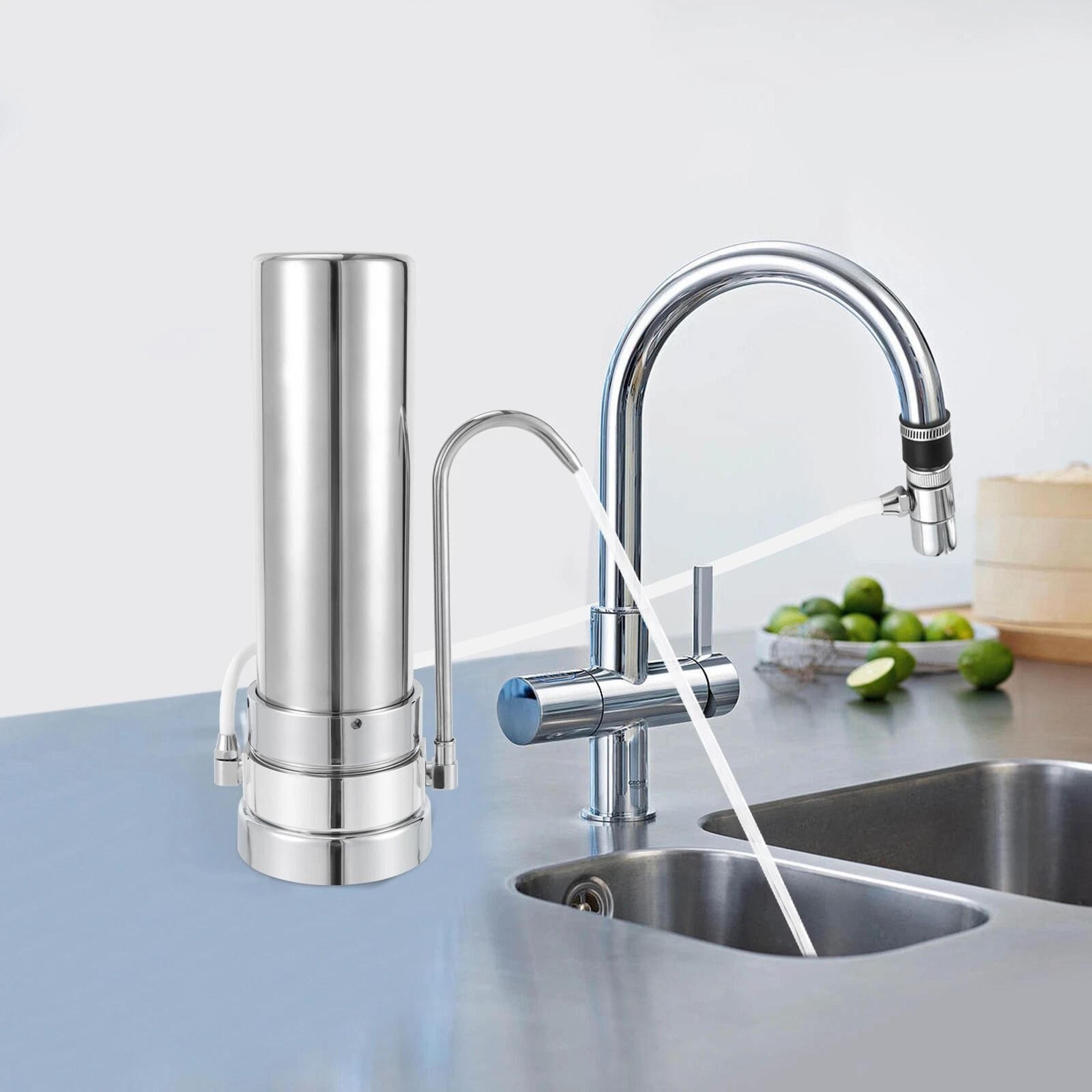 stainless steel countertop water filter system for clean kitchen drinking water