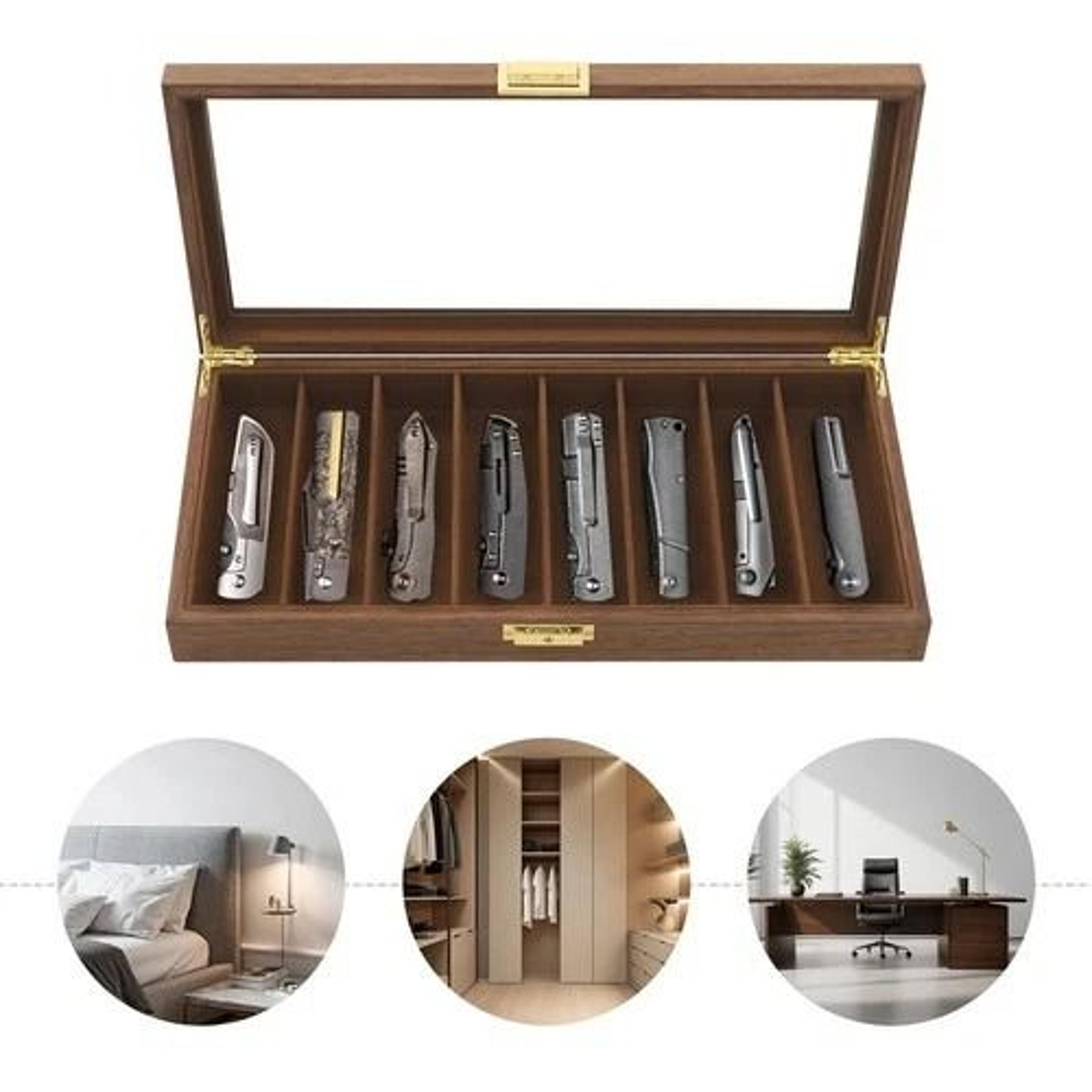 walnut knife display case and knife storage box for collectible knives