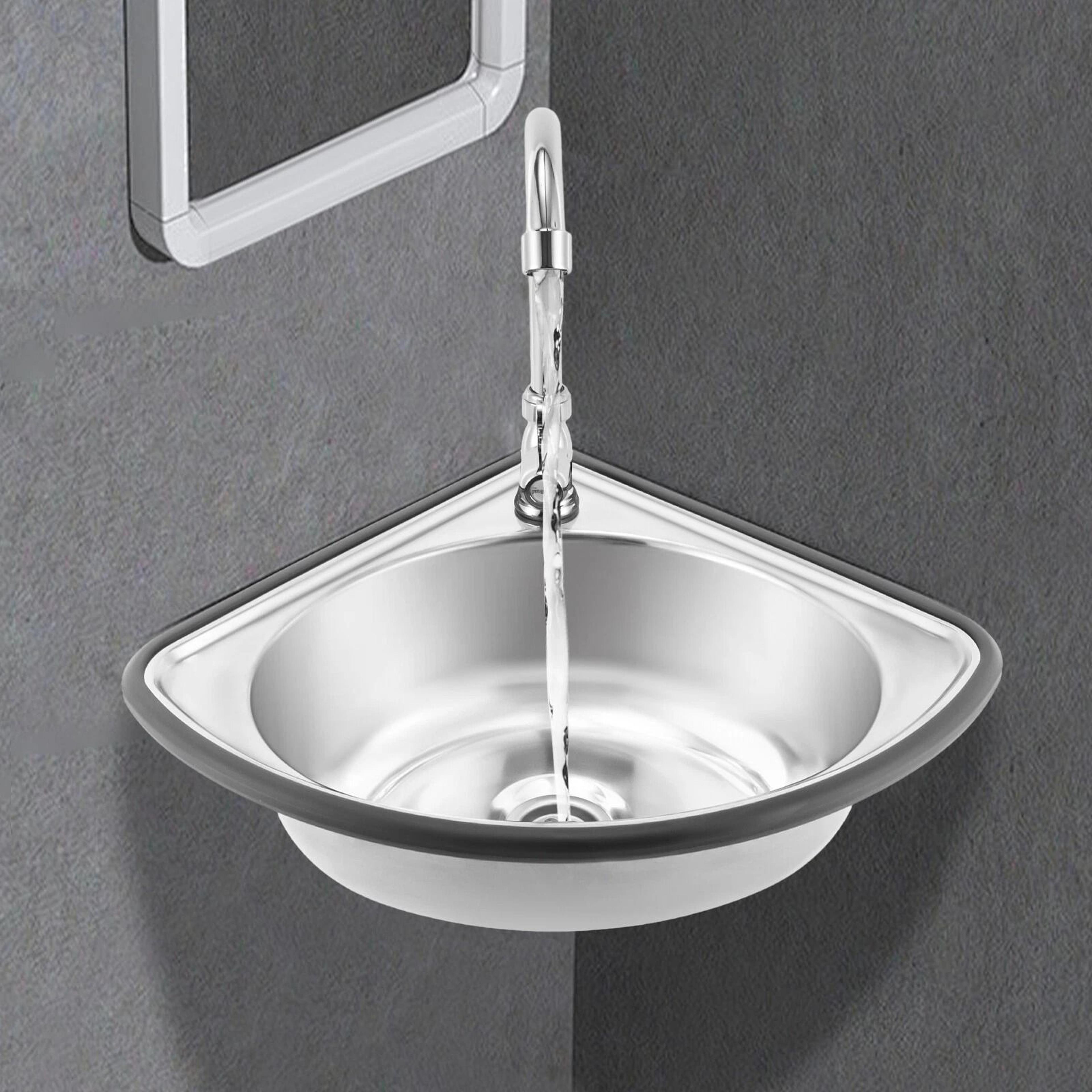 space saving stainless steel corner sink with faucet for bar, rv and small kitchen
