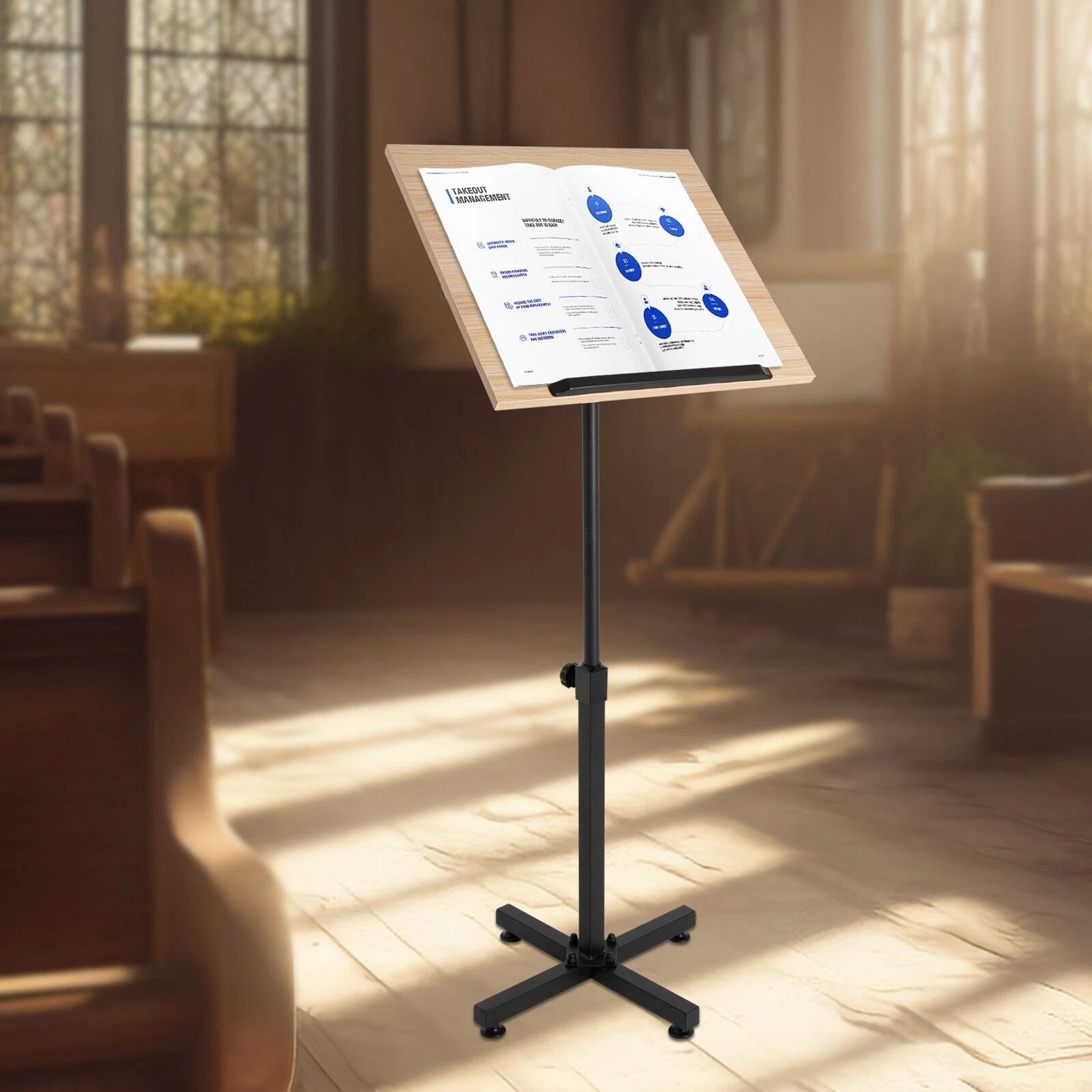 portable 360° adjustable podium stand with laptop holder for teaching & presentations