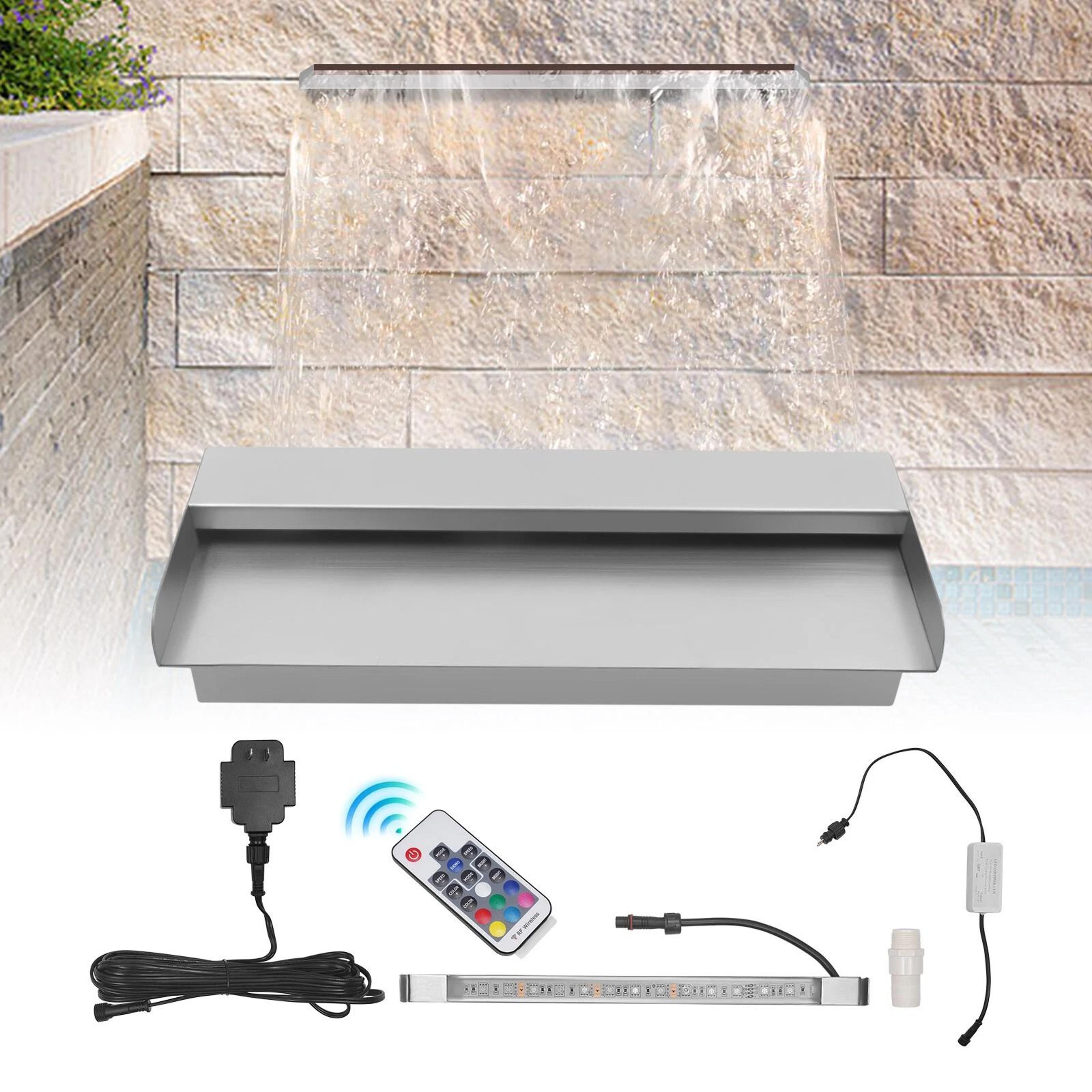 led pool waterfall spillway with remote color changing fountain