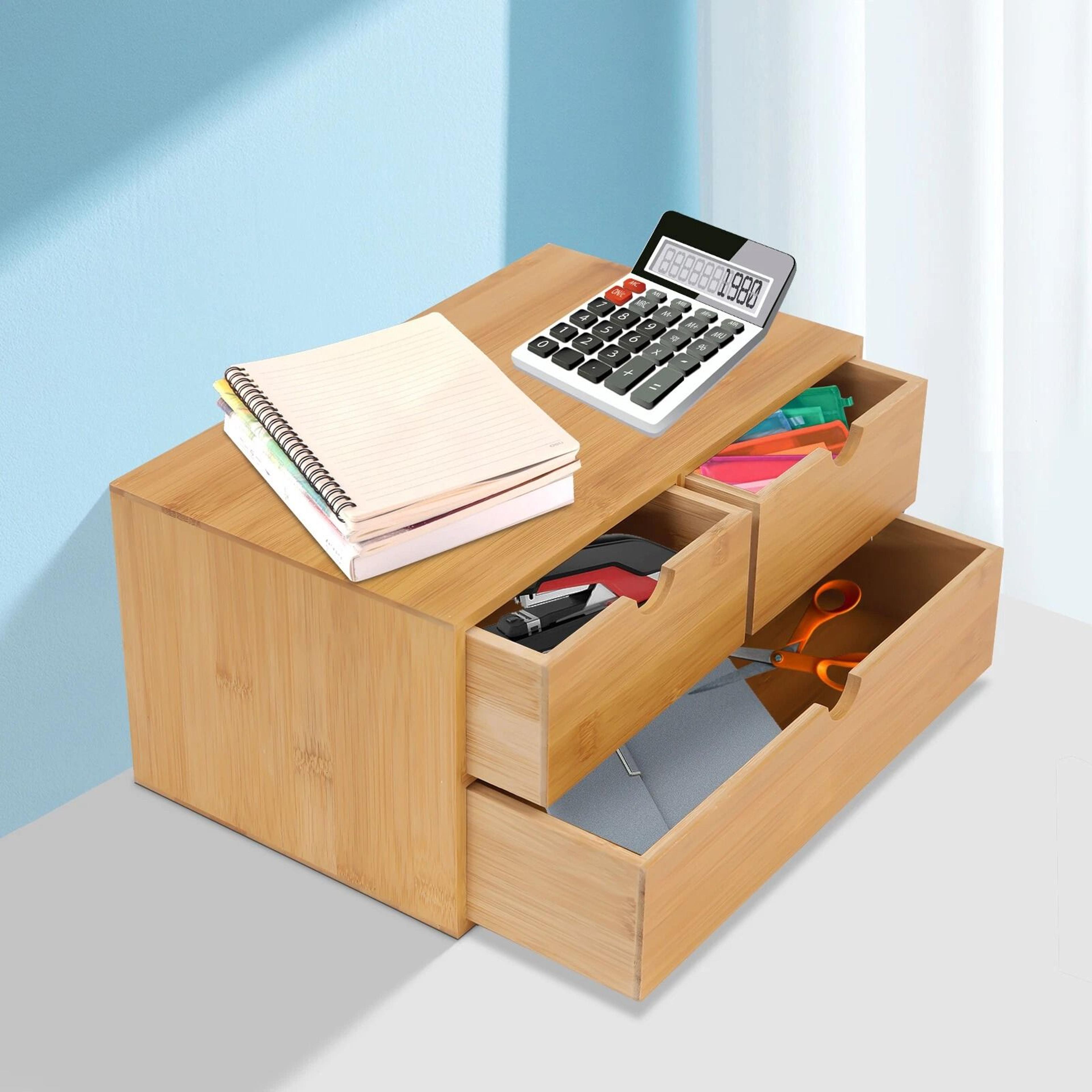 eco smart bamboo desk drawer organizer 3 drawer tabletop storage for office & home