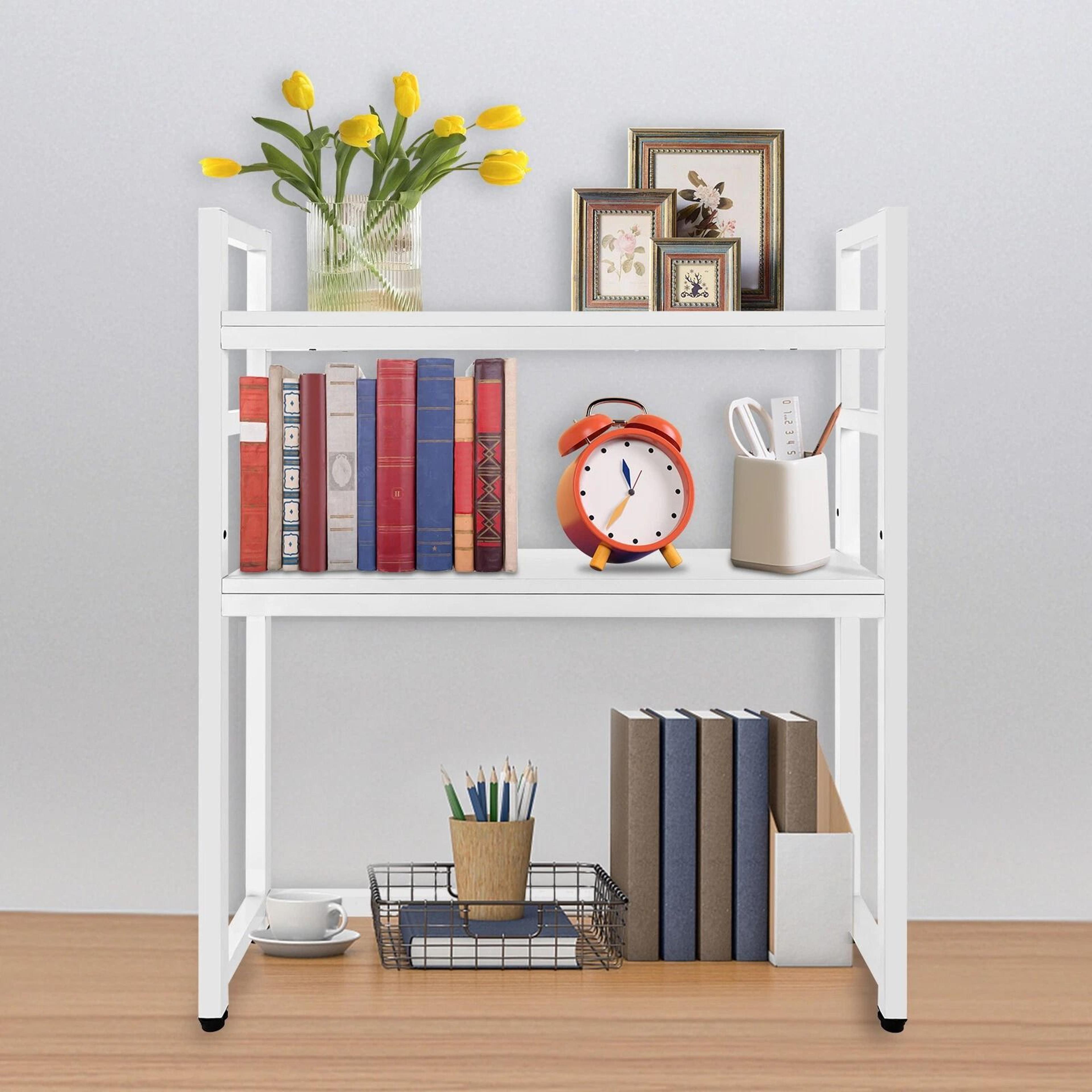 premium 2 tier desktop organizer shelf & computer desk shelf for home office storage