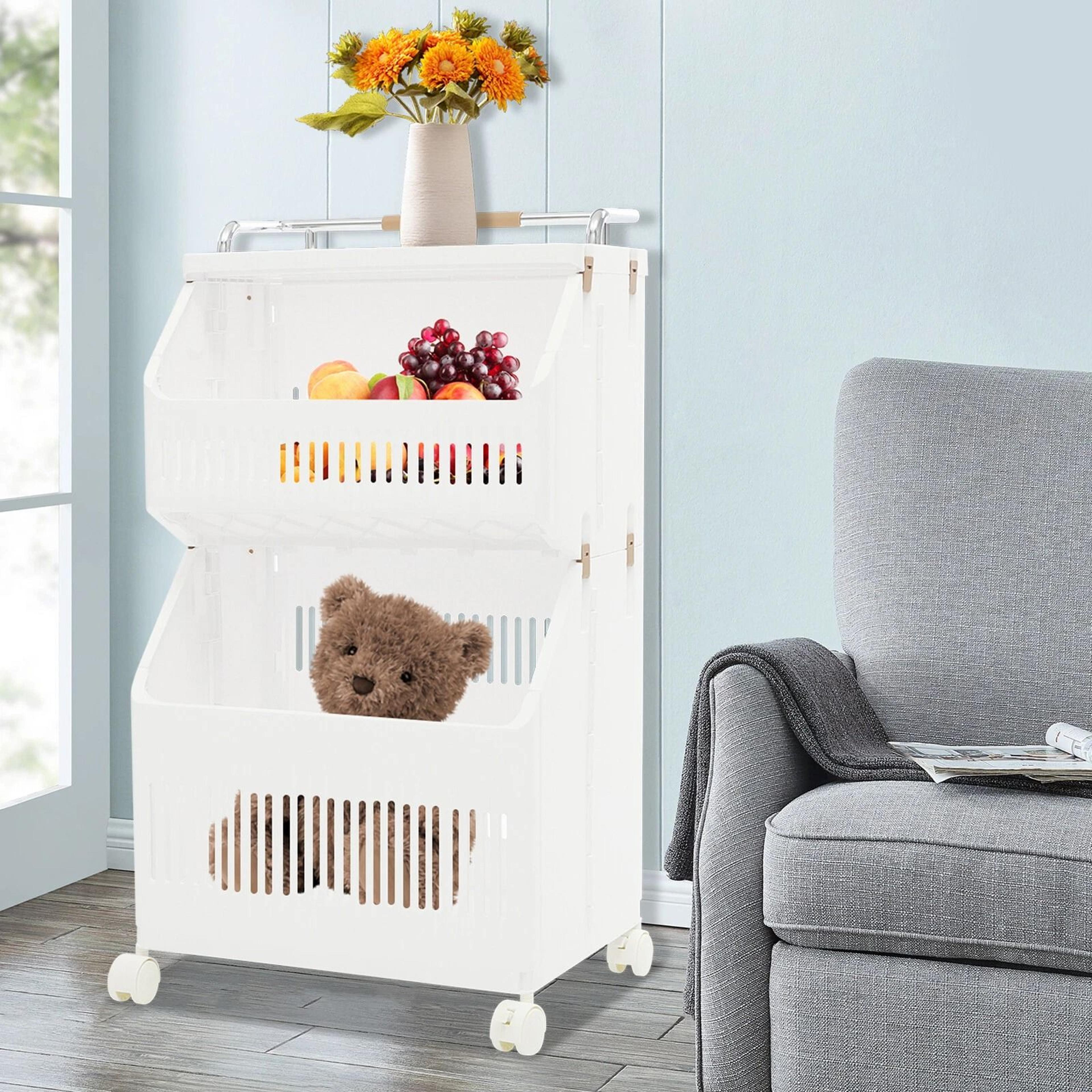 premium 2 tier rolling laundry basket & collapsible laundry hamper space saving clothes storage cart