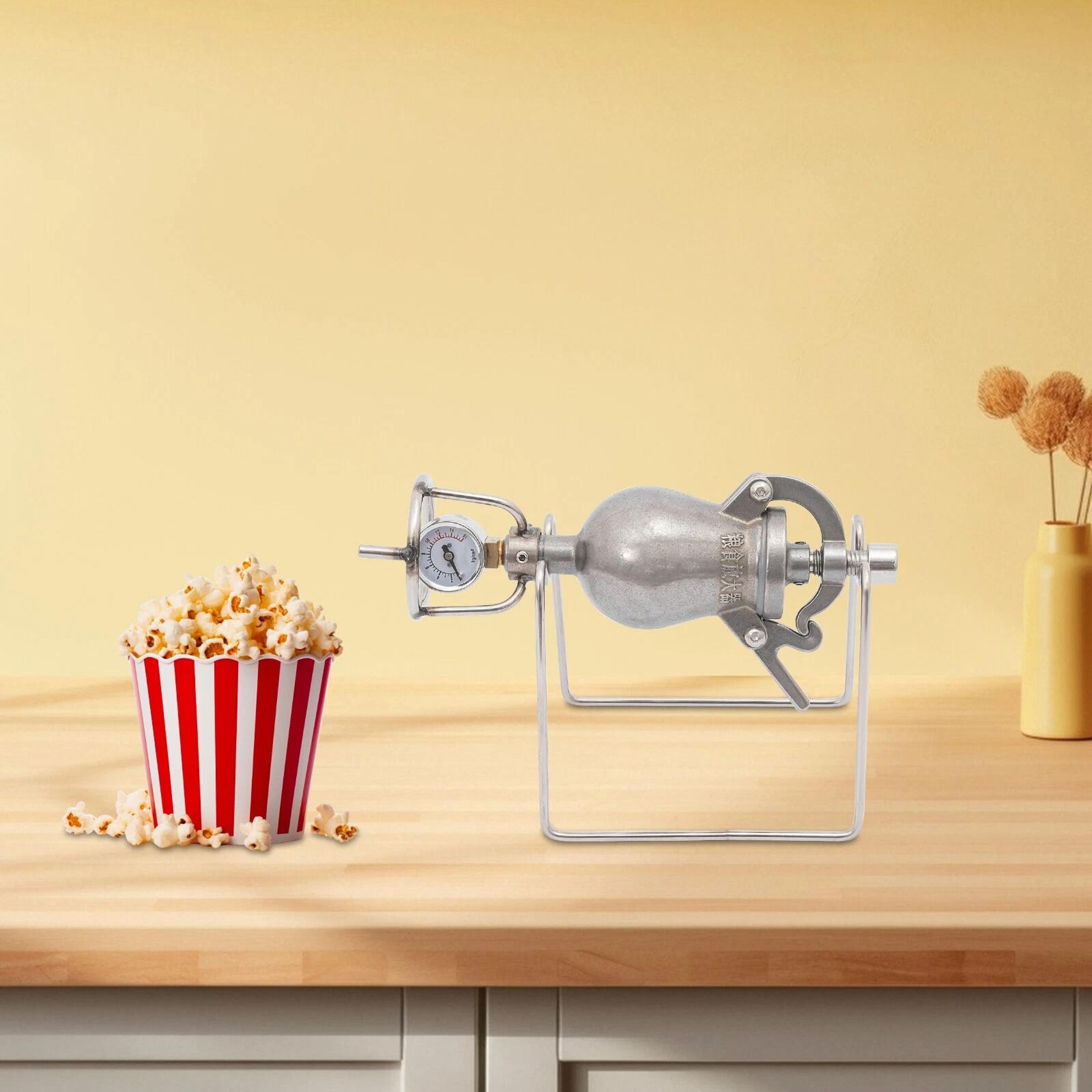 vintage stainless steel manual popcorn maker hand crank home popper