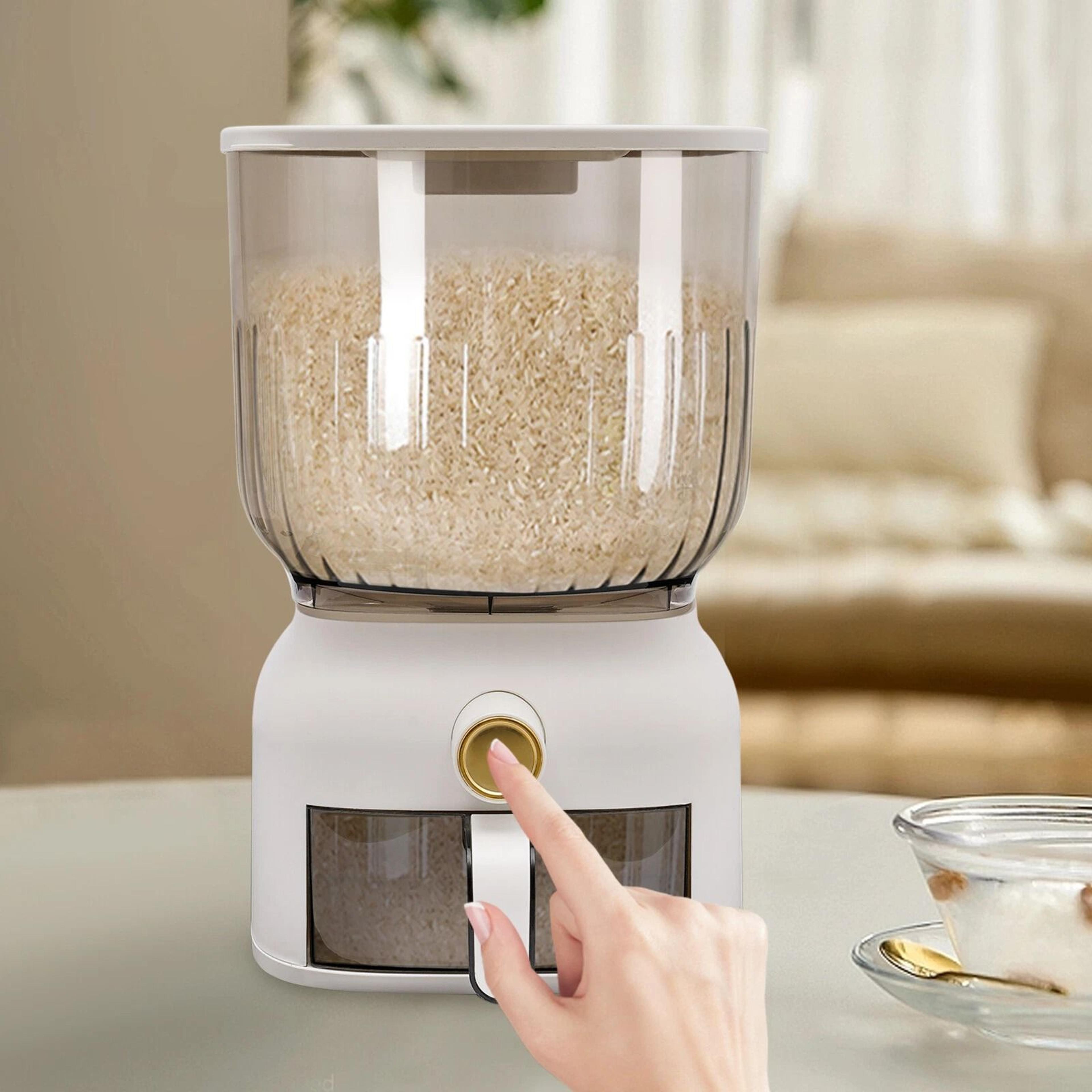 premium large capacity rice dispenser & grain storage container space saving kitchen organizer with measuring