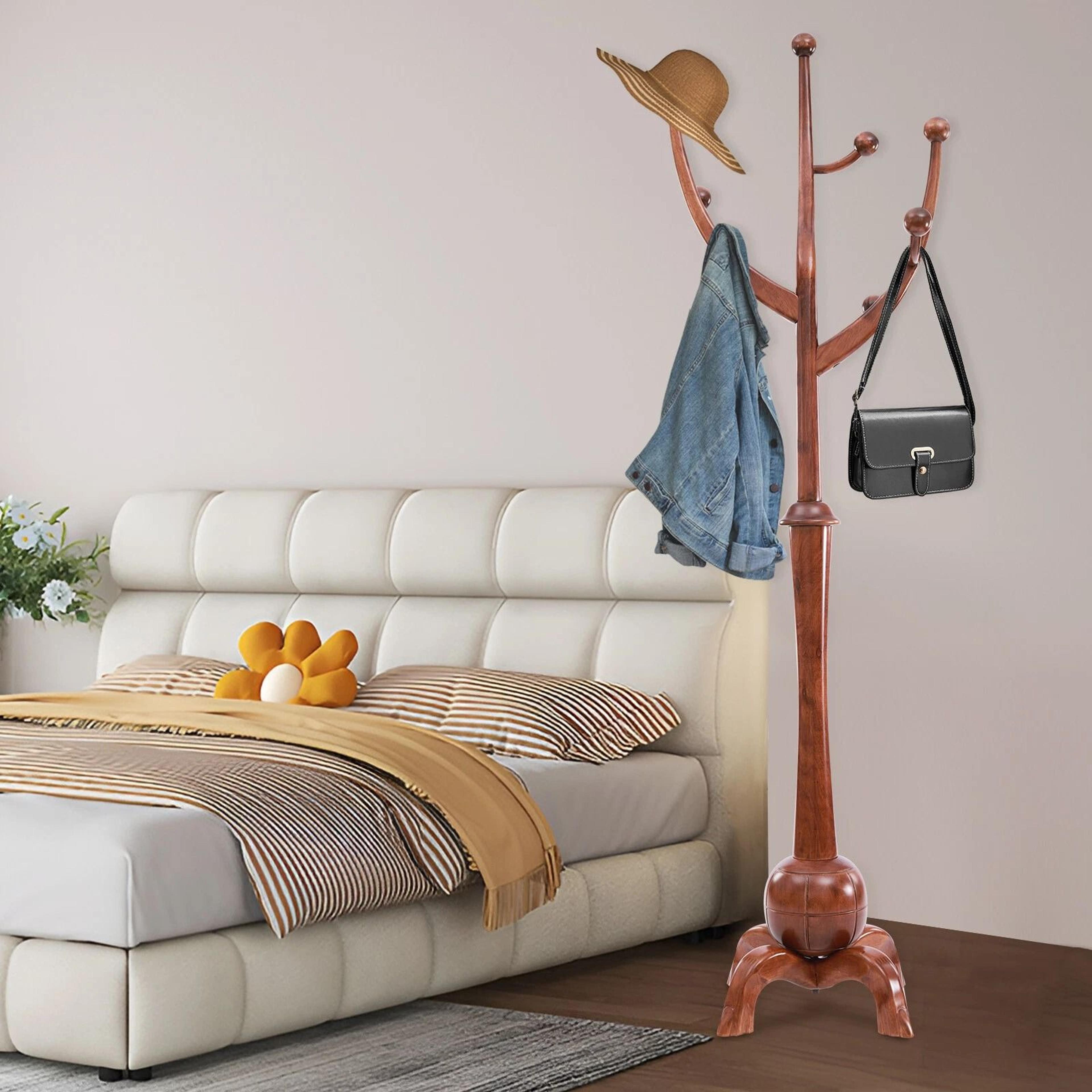 wooden freestanding coat rack tree stand with 8 hooks for entryway bedroom
