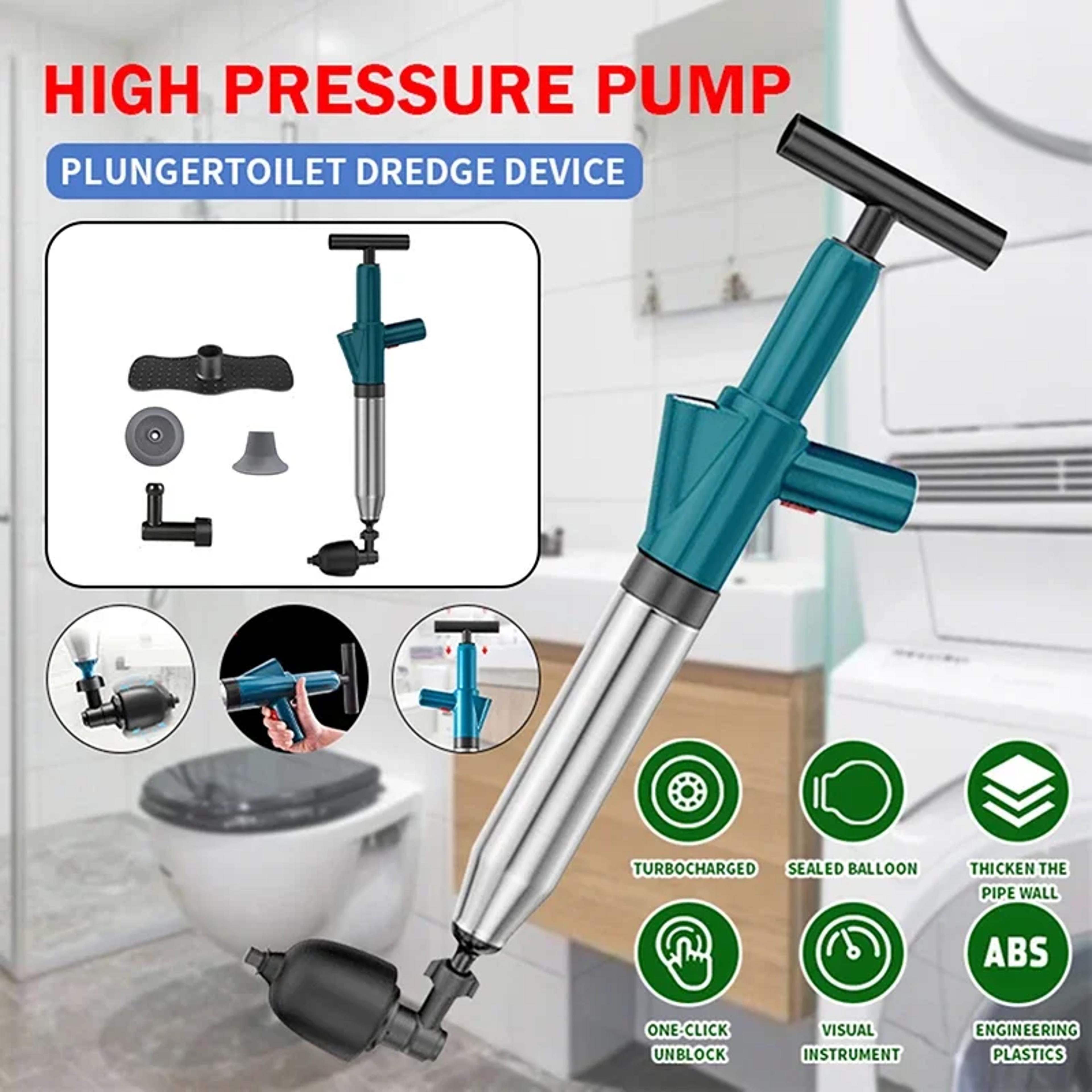 high pressure air drain blaster clog remover toilet plunger, bathroom kitchen sink cleaning tools, dredge clogged drains