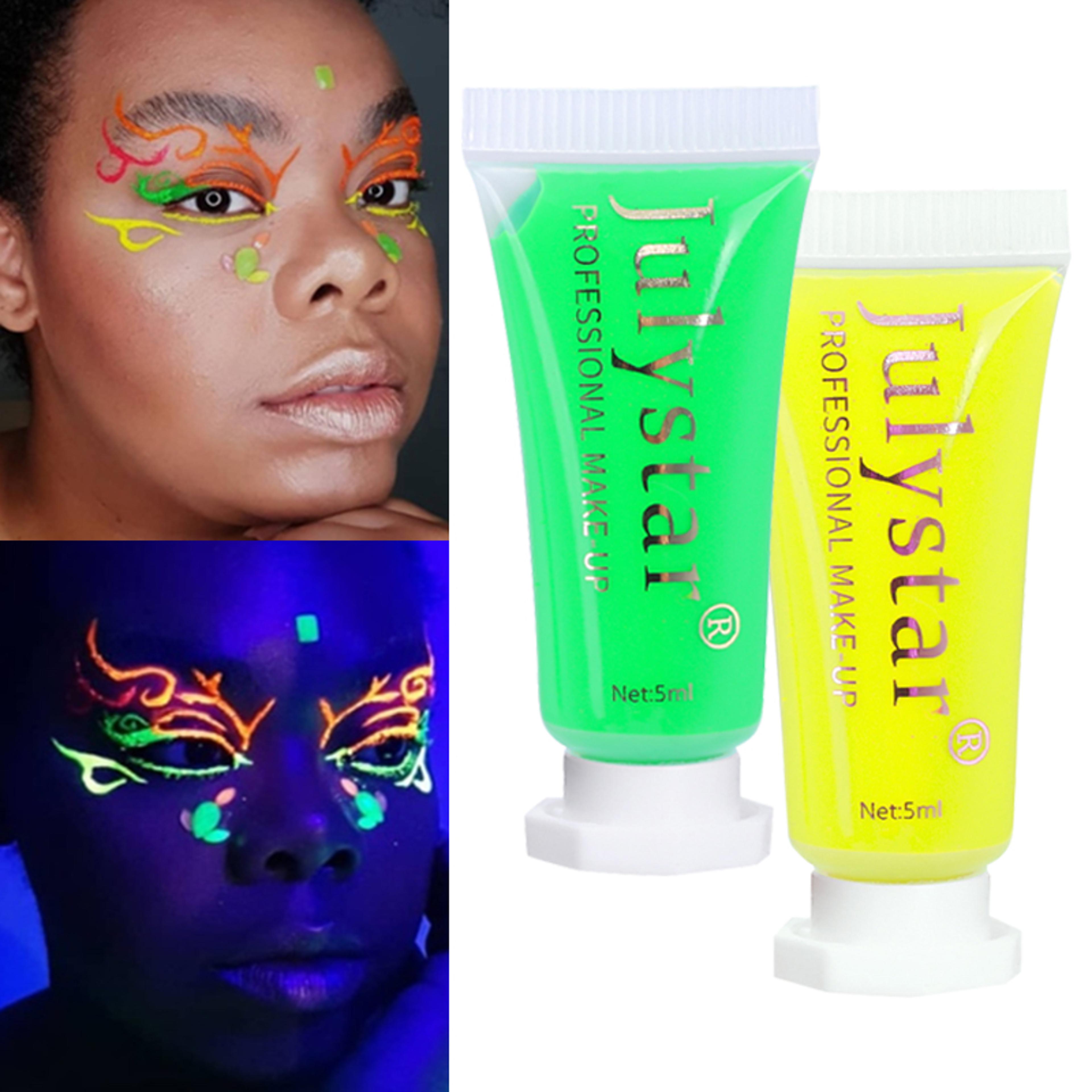 fluorescent body painting pigments 6 colors, safe non toxic glow paint for face body halloween party and dark events