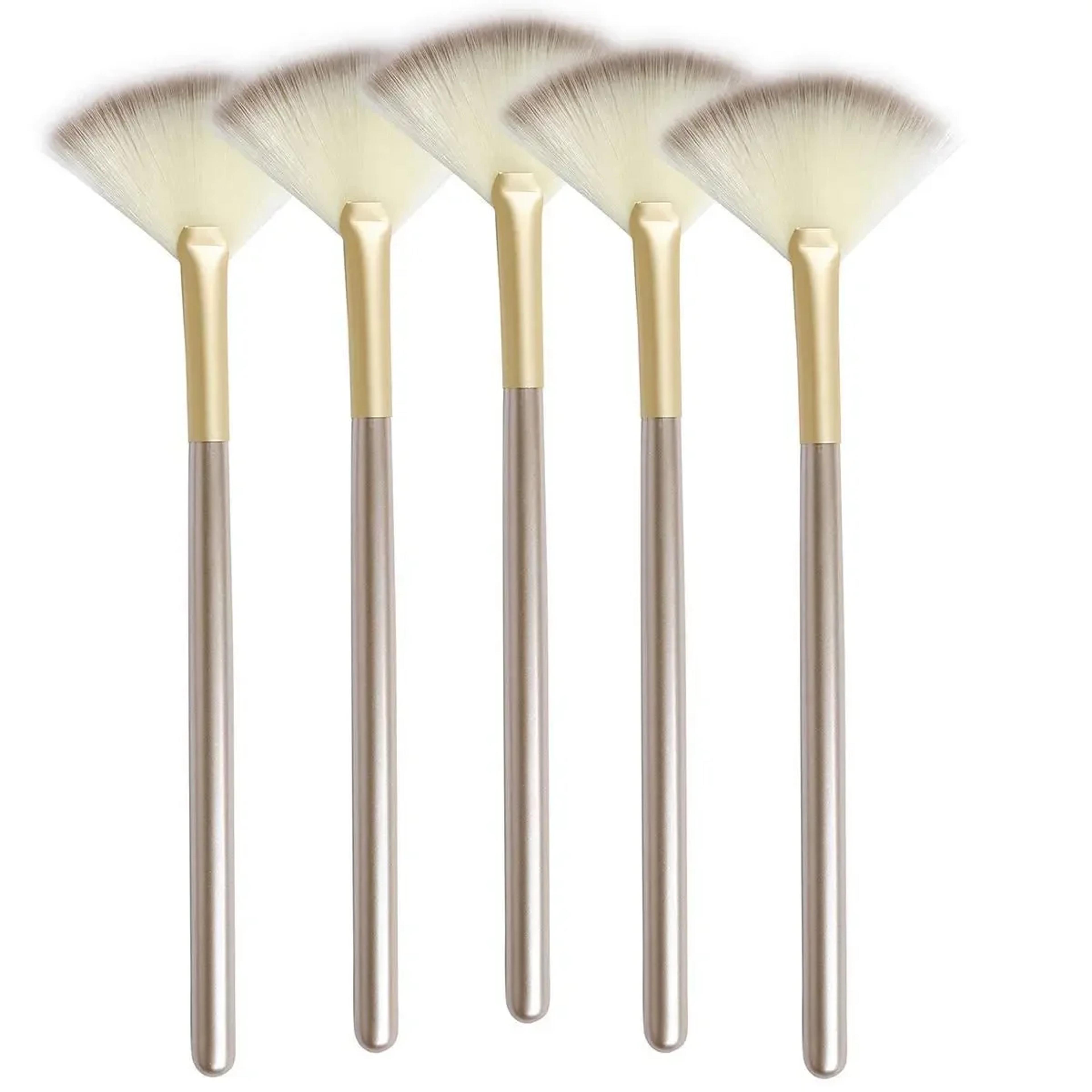 5pcs fan brushes set, soft facial makeup brushes & cosmetic applicator tools with wooden handle for glycolic peel mask
