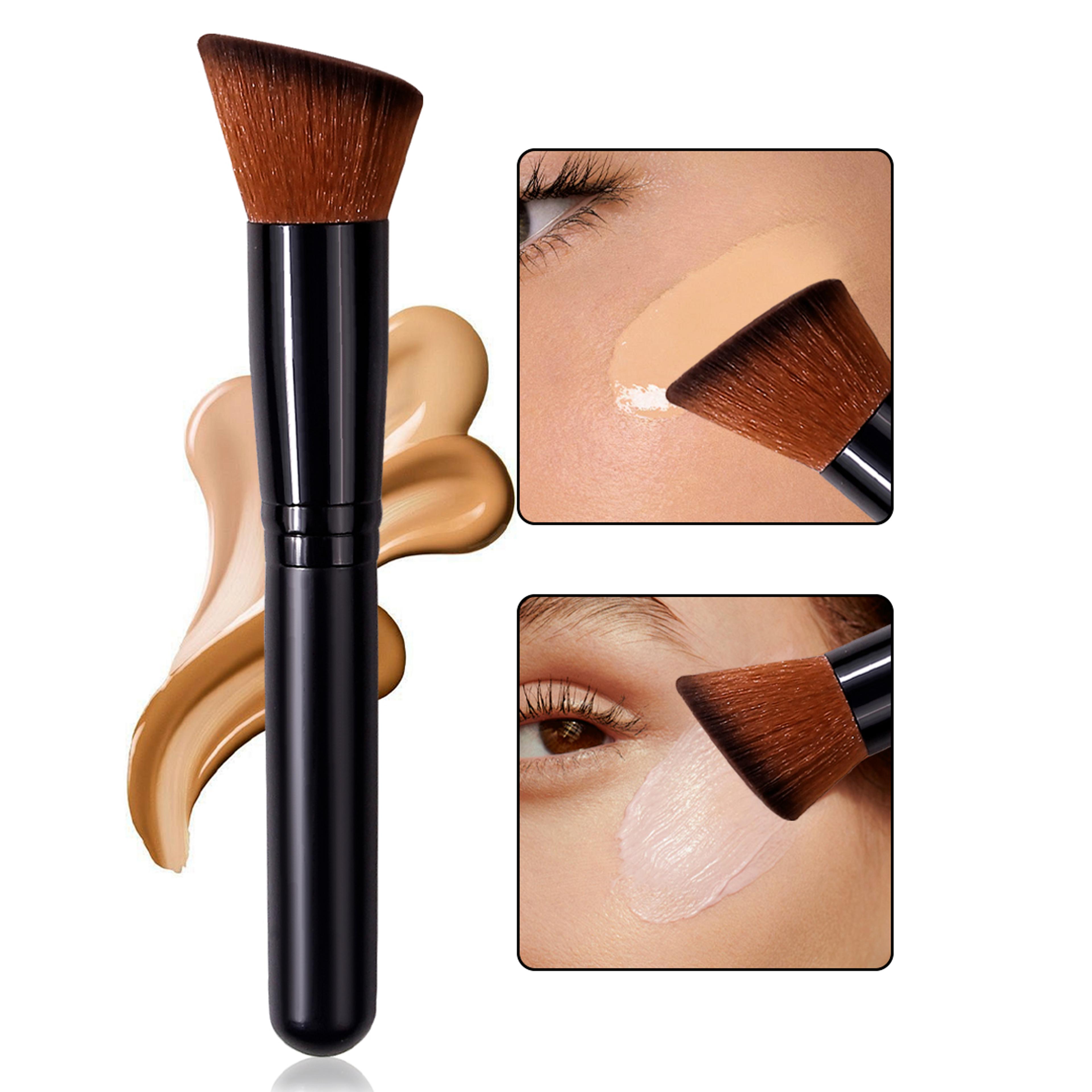 angled foundation blush brush multipurpose tool for liquid cream and powder, beginner friendly travel essential makeup