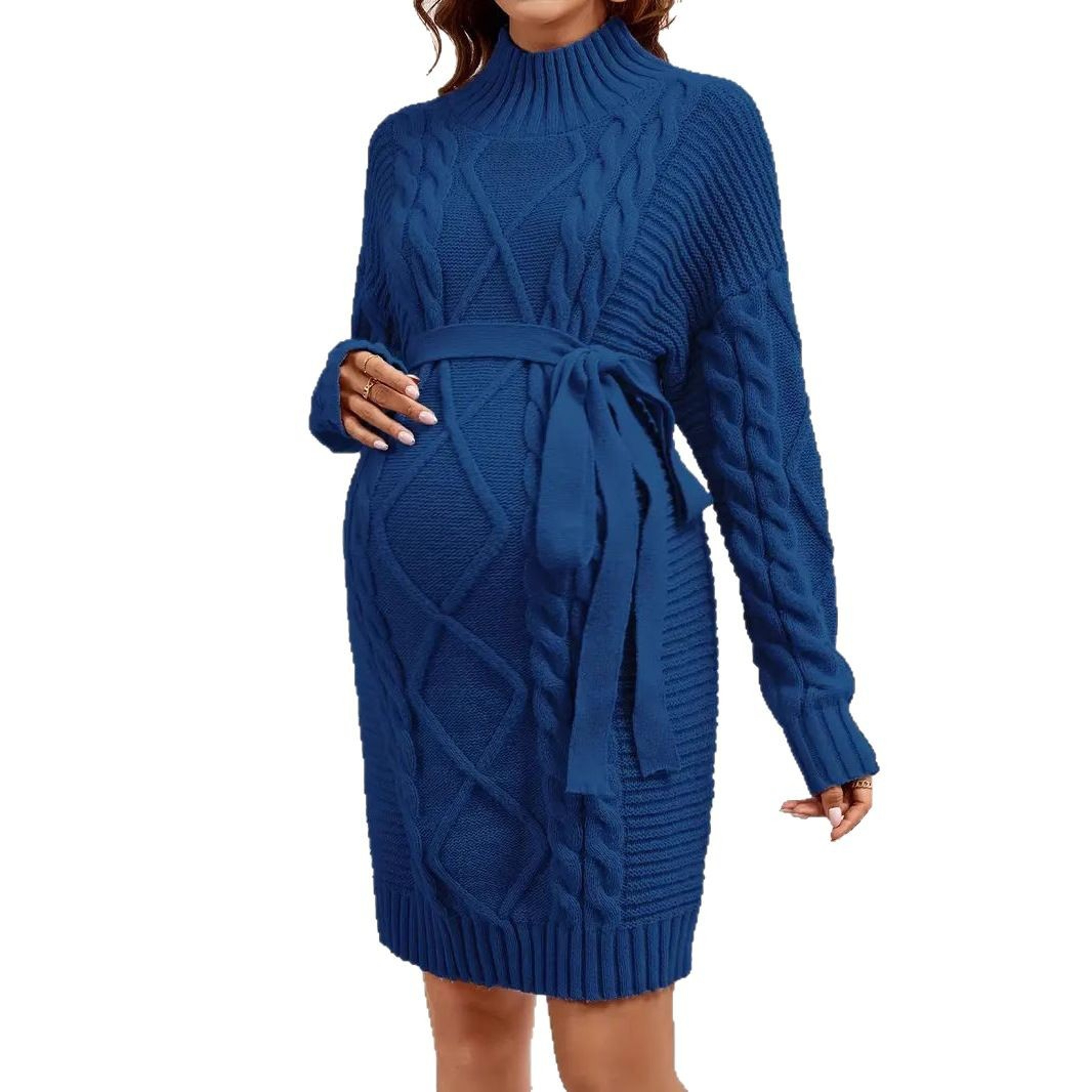maternity photoshoot dress long sleeve Kate Long Sleeve Satin Blue Custom Maternity Photoshoot Gowns, XL / 114#-Navy Blue