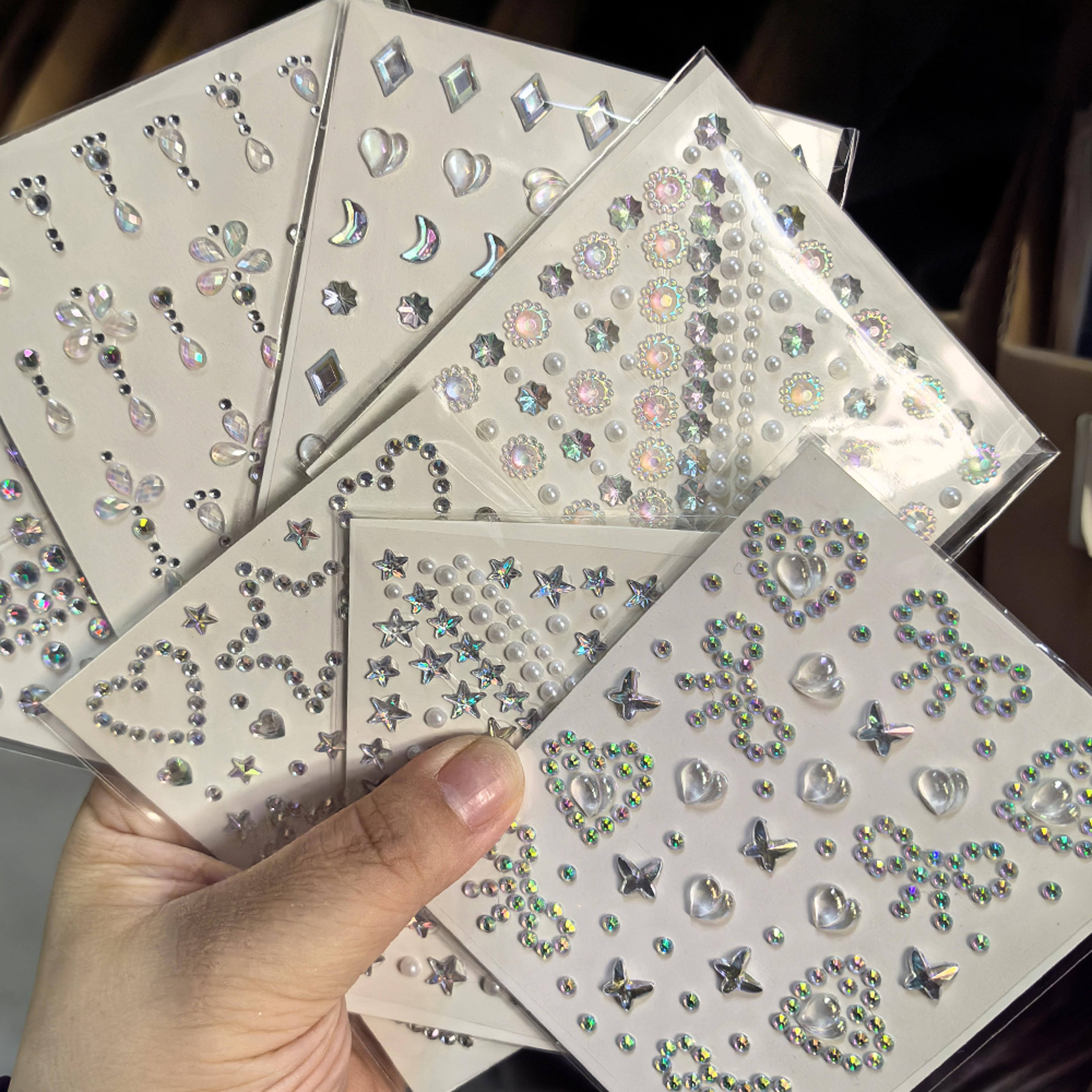 1pcs laser sparkle diamond / pearls face gems stickers, heart moon rhinestones for eyes face temporary tattoos