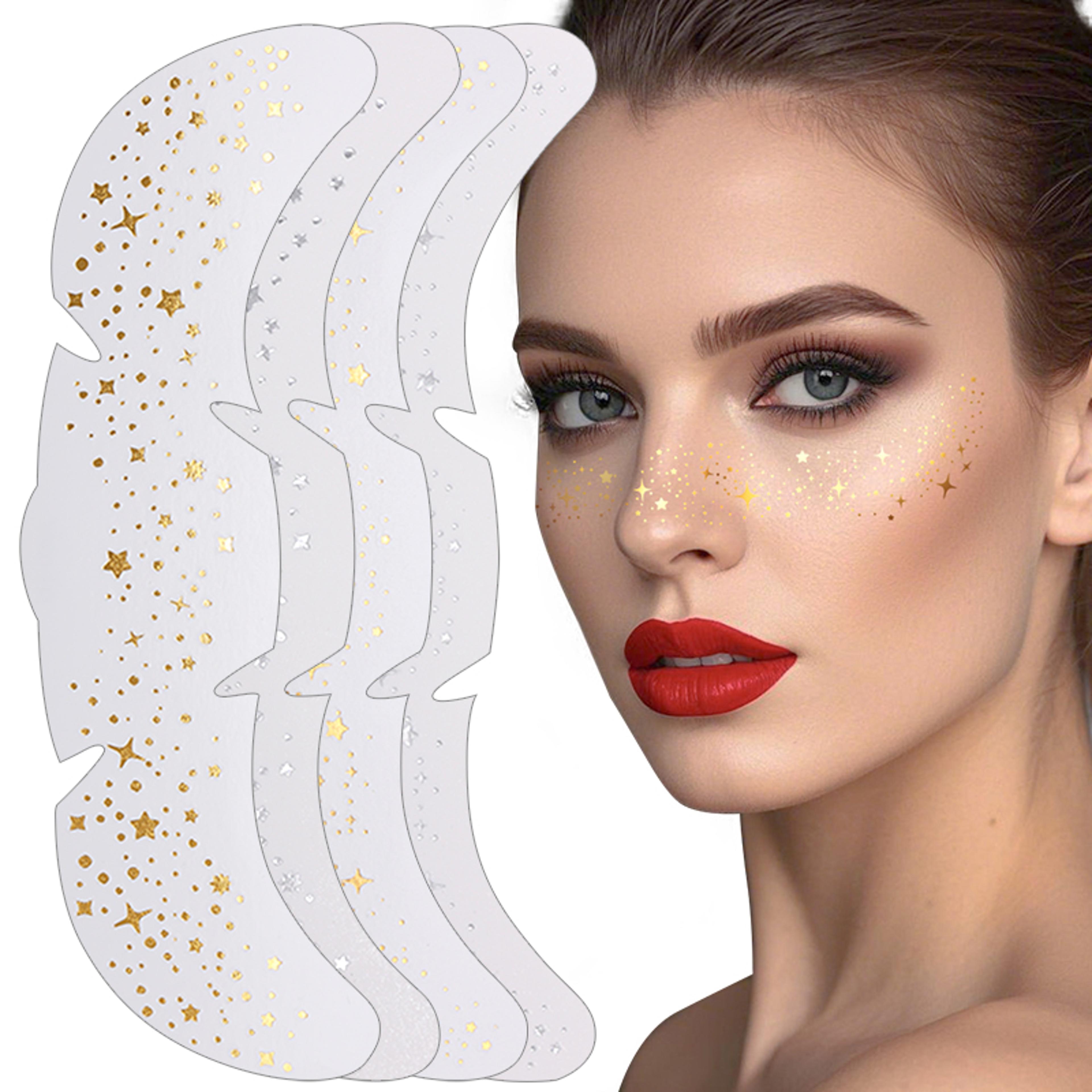 glitter stamping metallic golden silver freckles patches, fake freckles temporary tattoo stickers for women face makeup