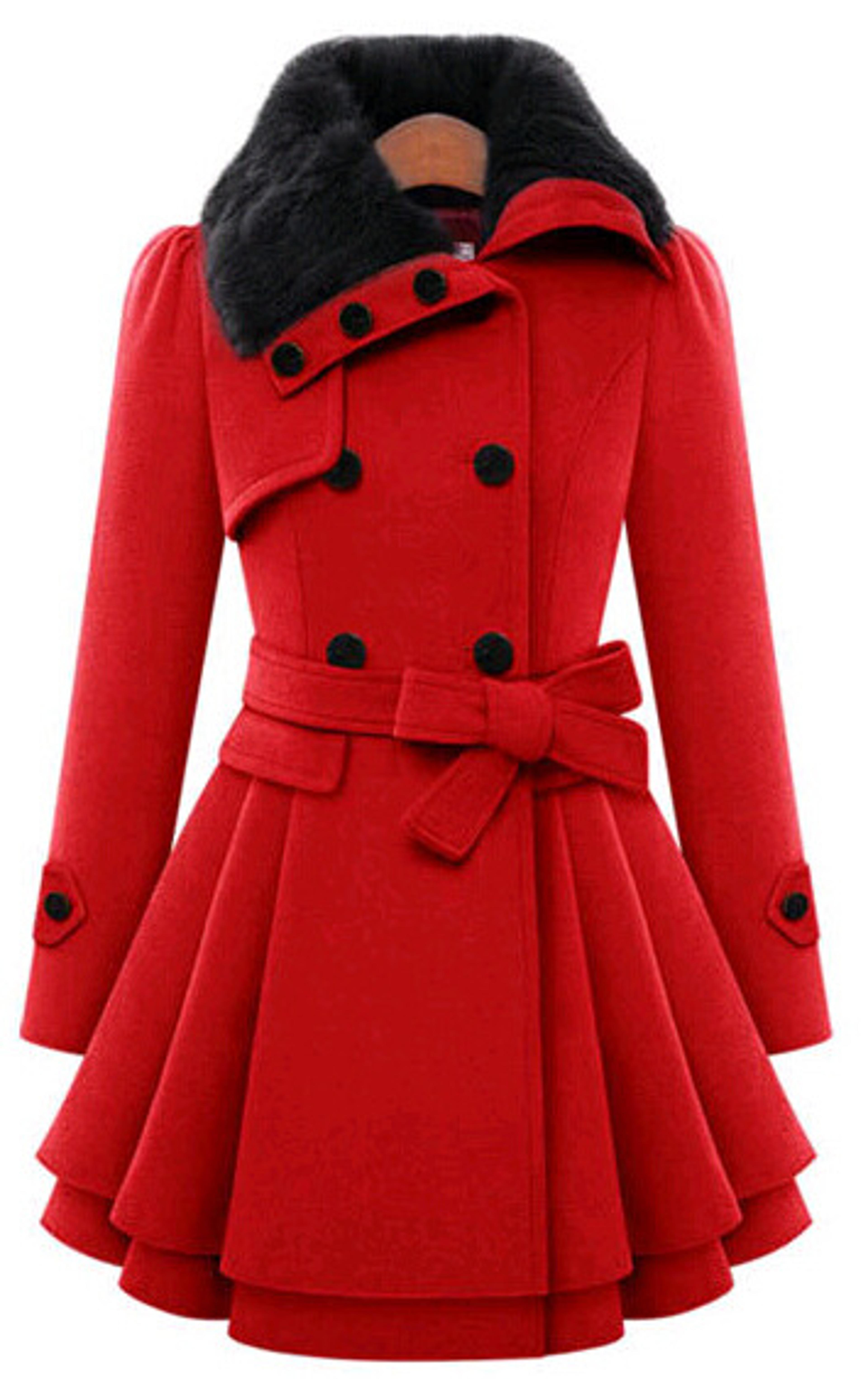 women's winter wool blend trench coat, slim long padded jacket, double breasted sherpa lined coat, cashmere style