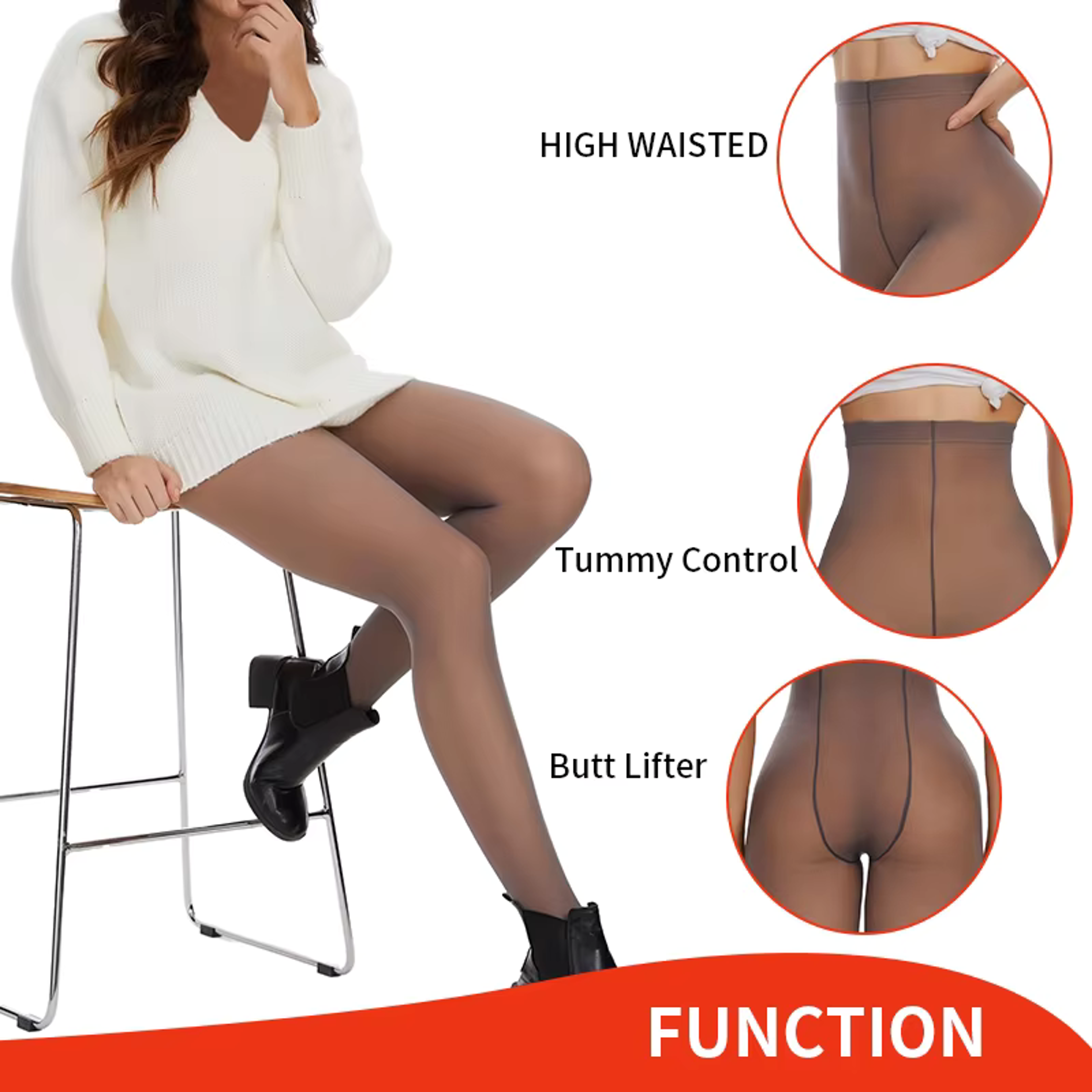 women's sexy thermal tights, high waist fleece lining, shaping pantyhose, translucent fake stockings, warm soft leggings
