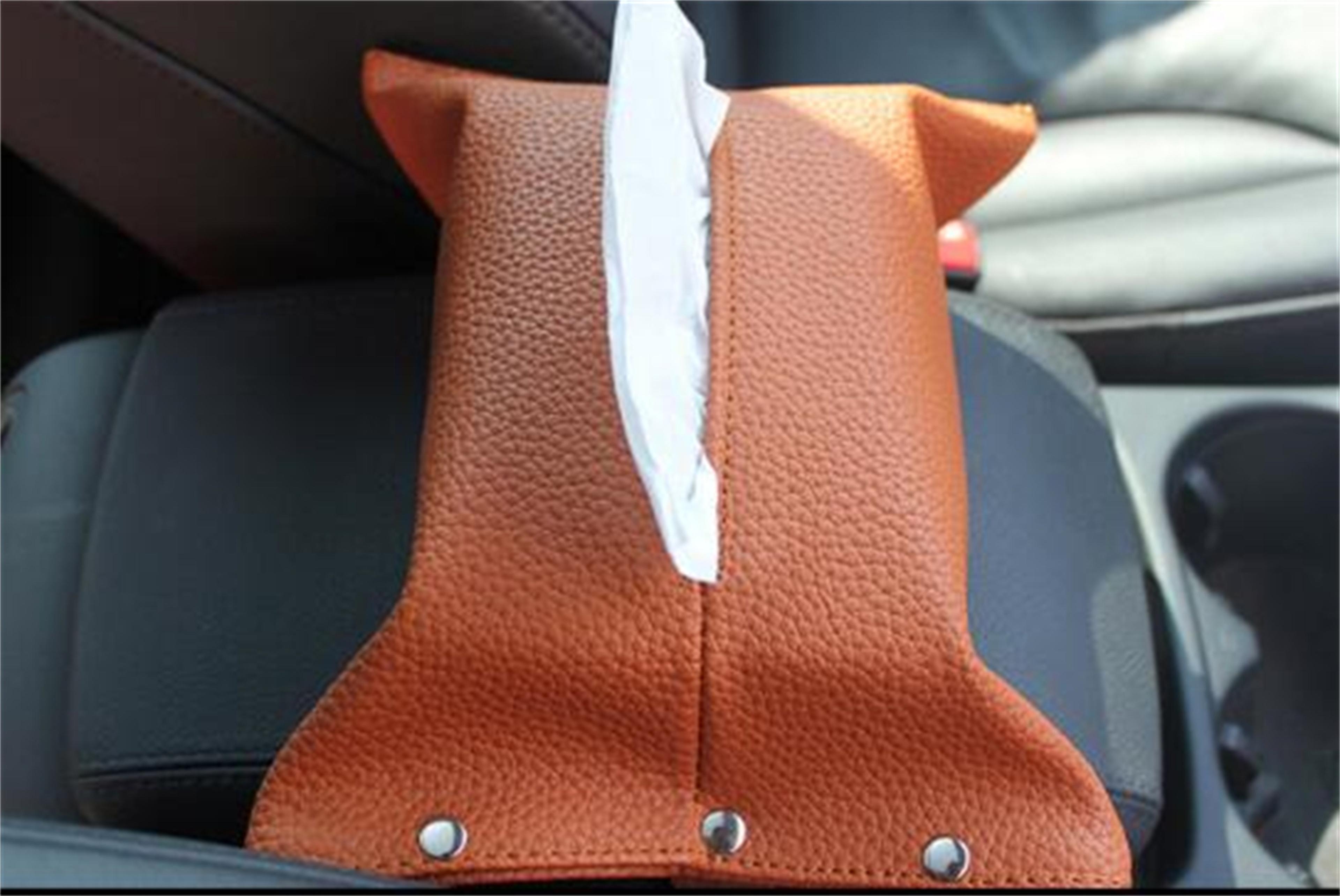 auto clip holder tissue box, pu leather car armrest organizer, seat back paper napkin holder accessory