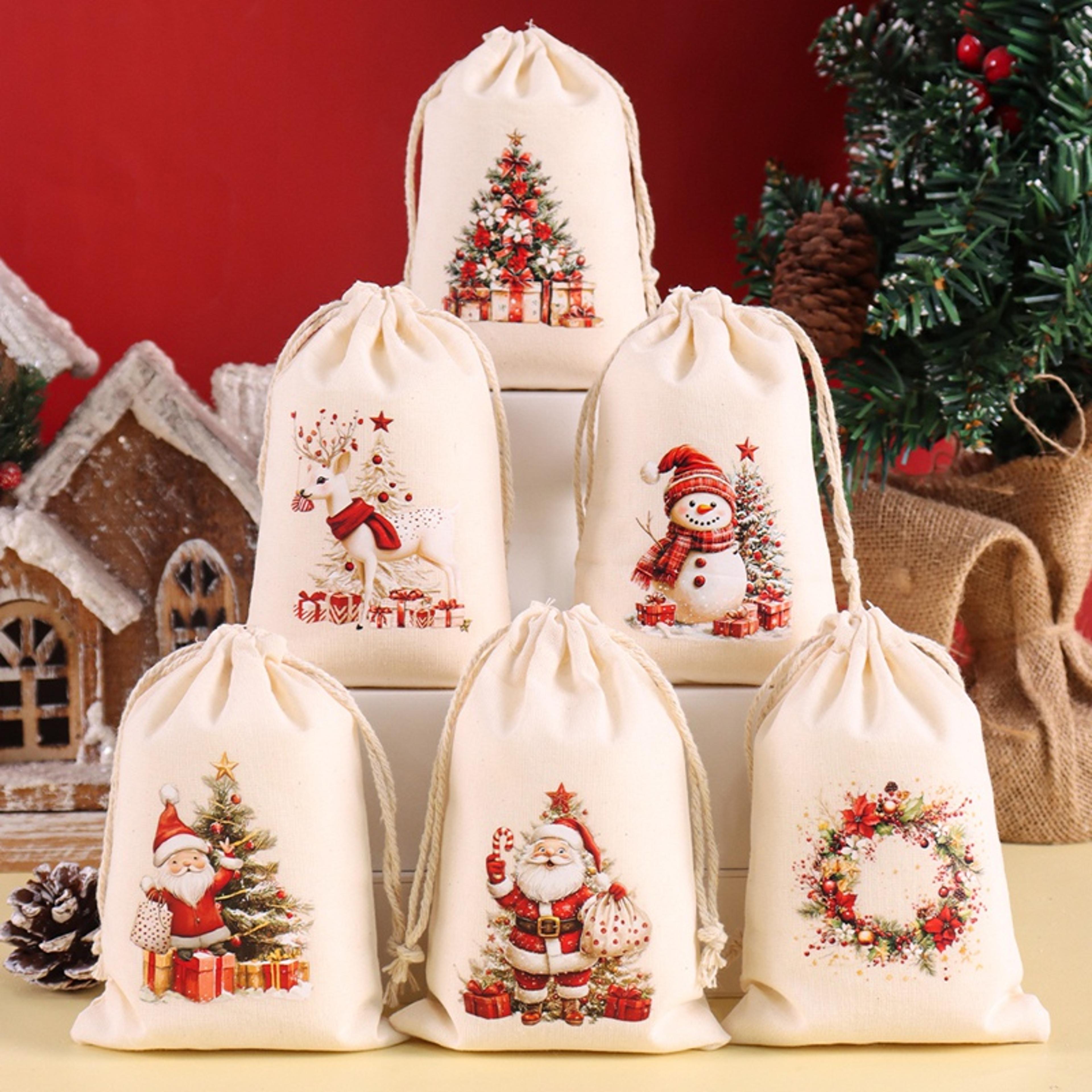 burlap gift bags, christmas linen drawstring, candy biscuits pouchs, new year gift, home decor, navidad natal