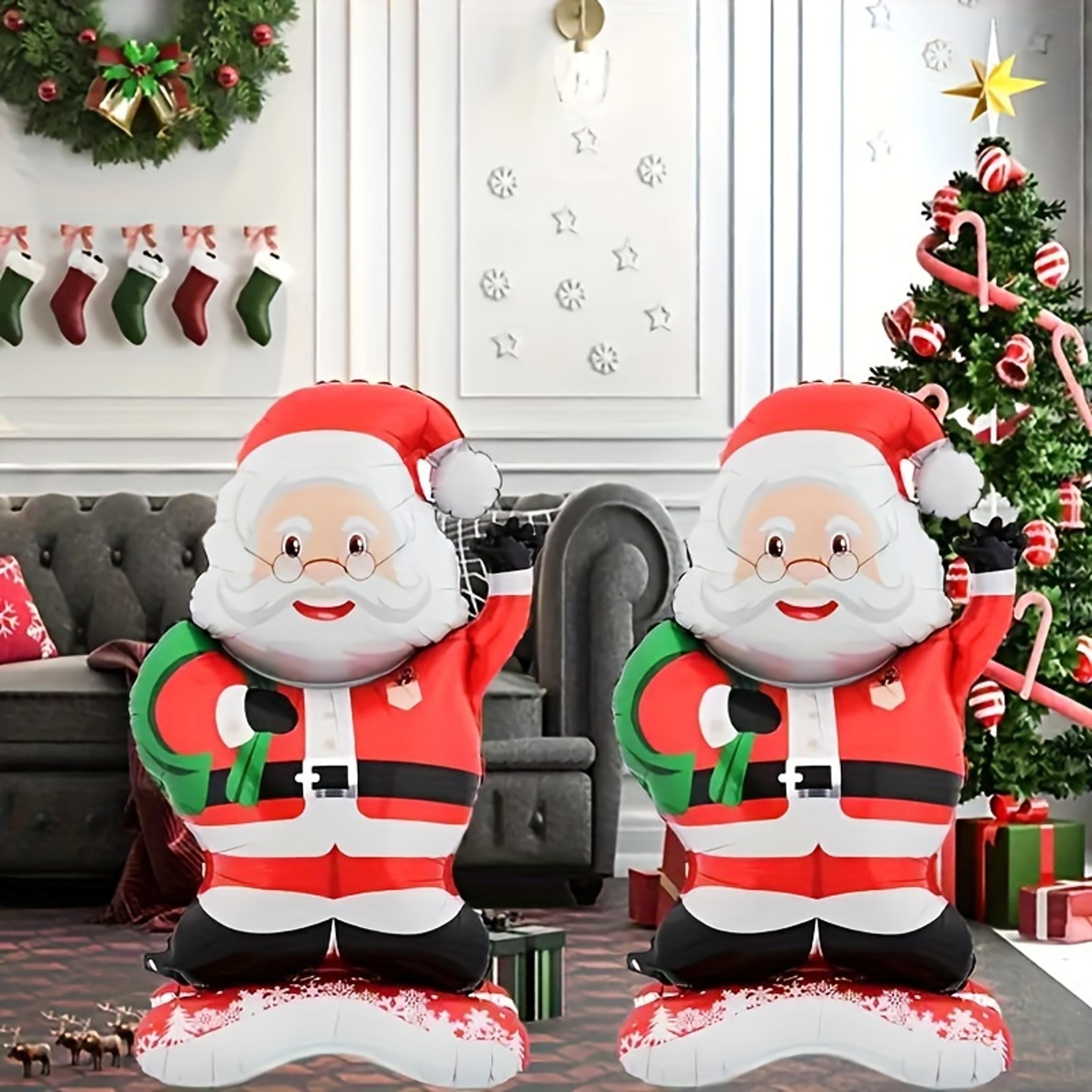 tall christmas party decor, extra large santa claus foil balloon decoration, santa in red suit and green accents