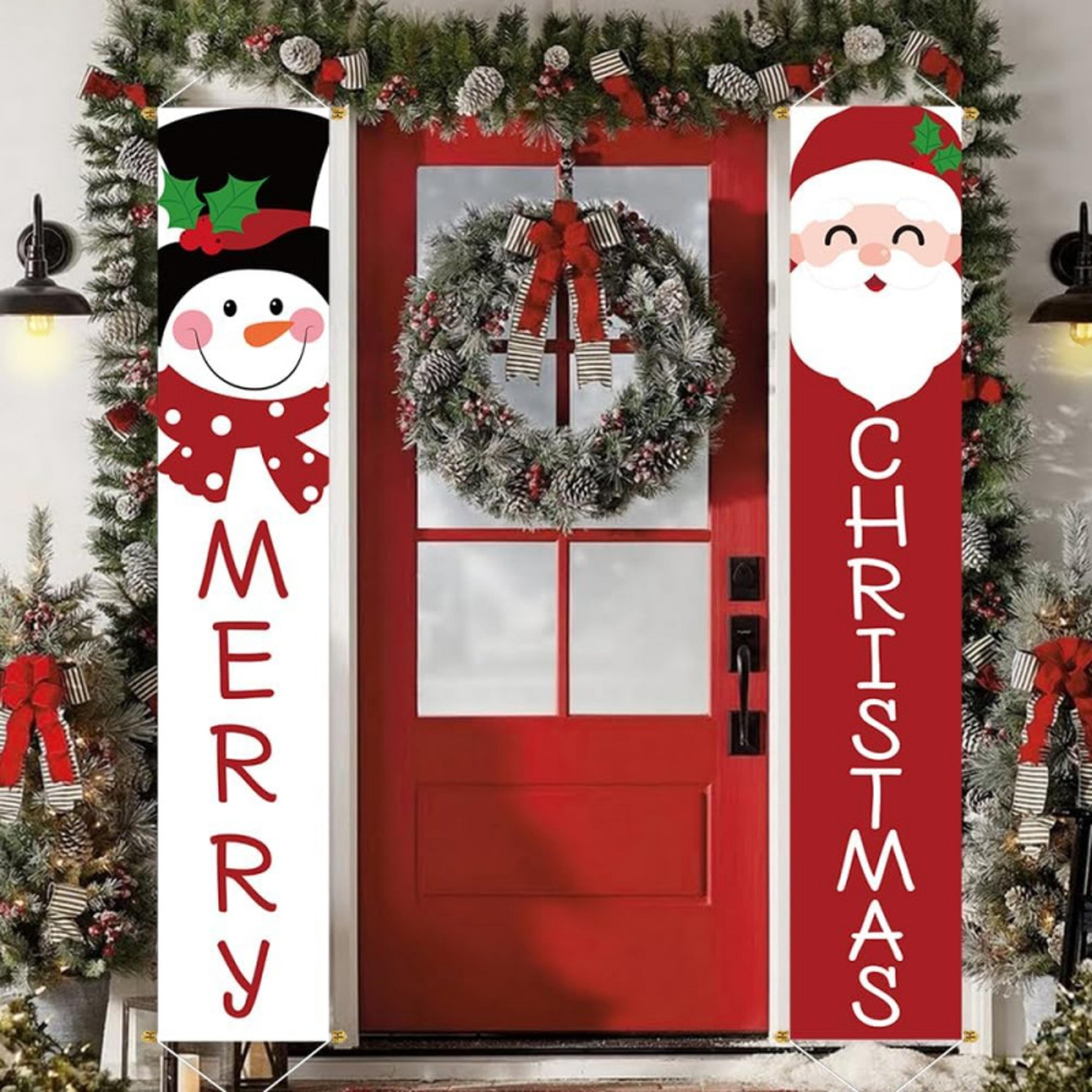 santa snowman decorations, christmas outdoor yard sign set, durable poles, hanging porch, home indoor outdoor display
